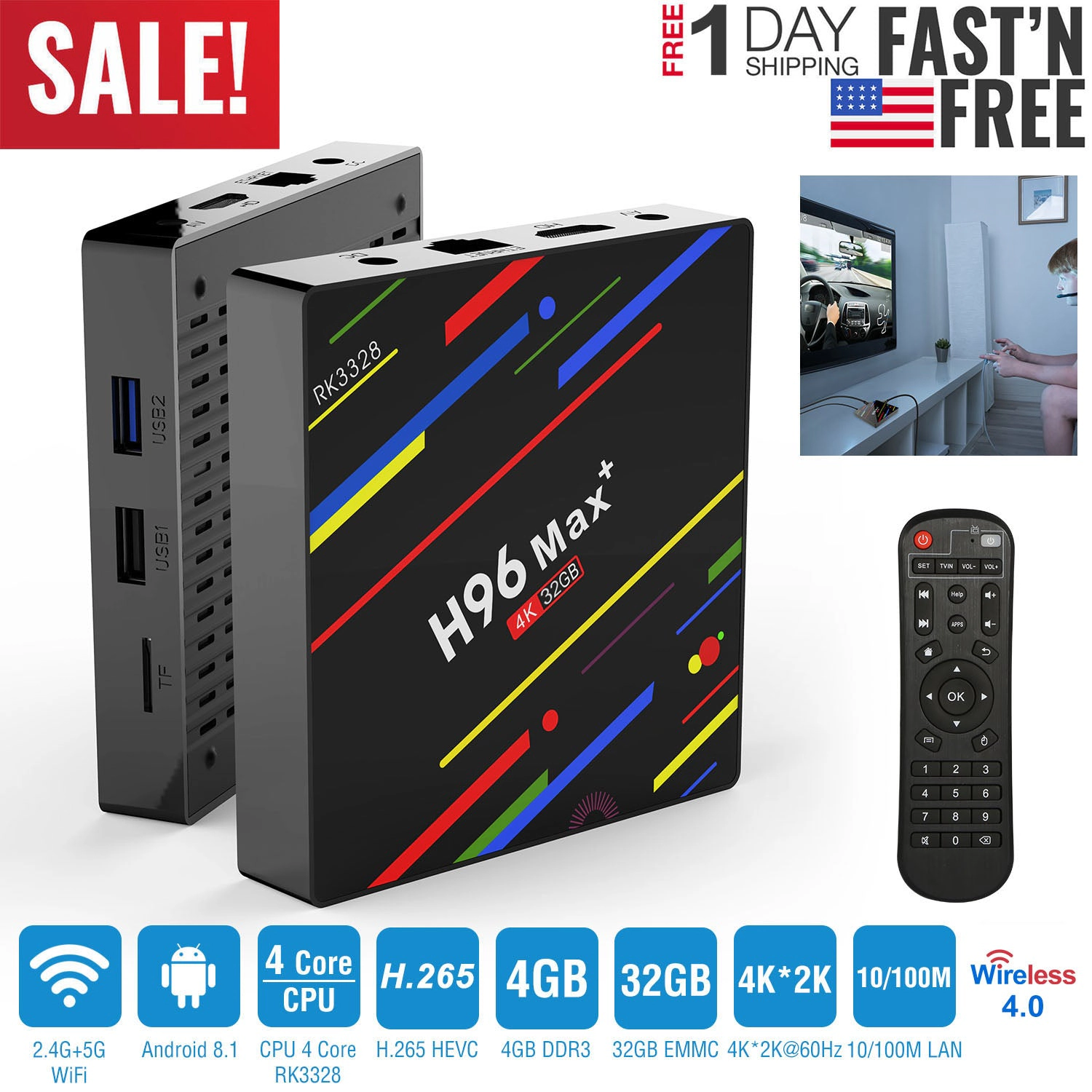 GBruno 64GB Android TV Box With 4K Streaming