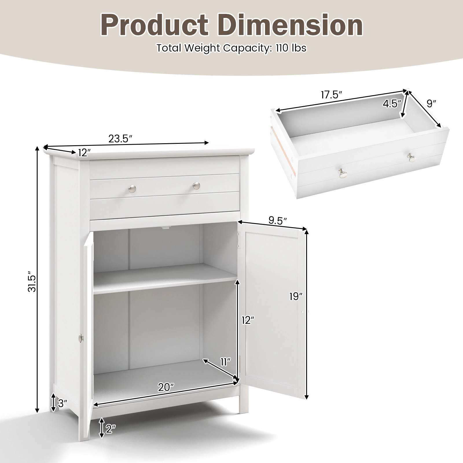 SlickBlue Bathroom Storage Cabinet with Drawer, Doors & Adjustable Shelf