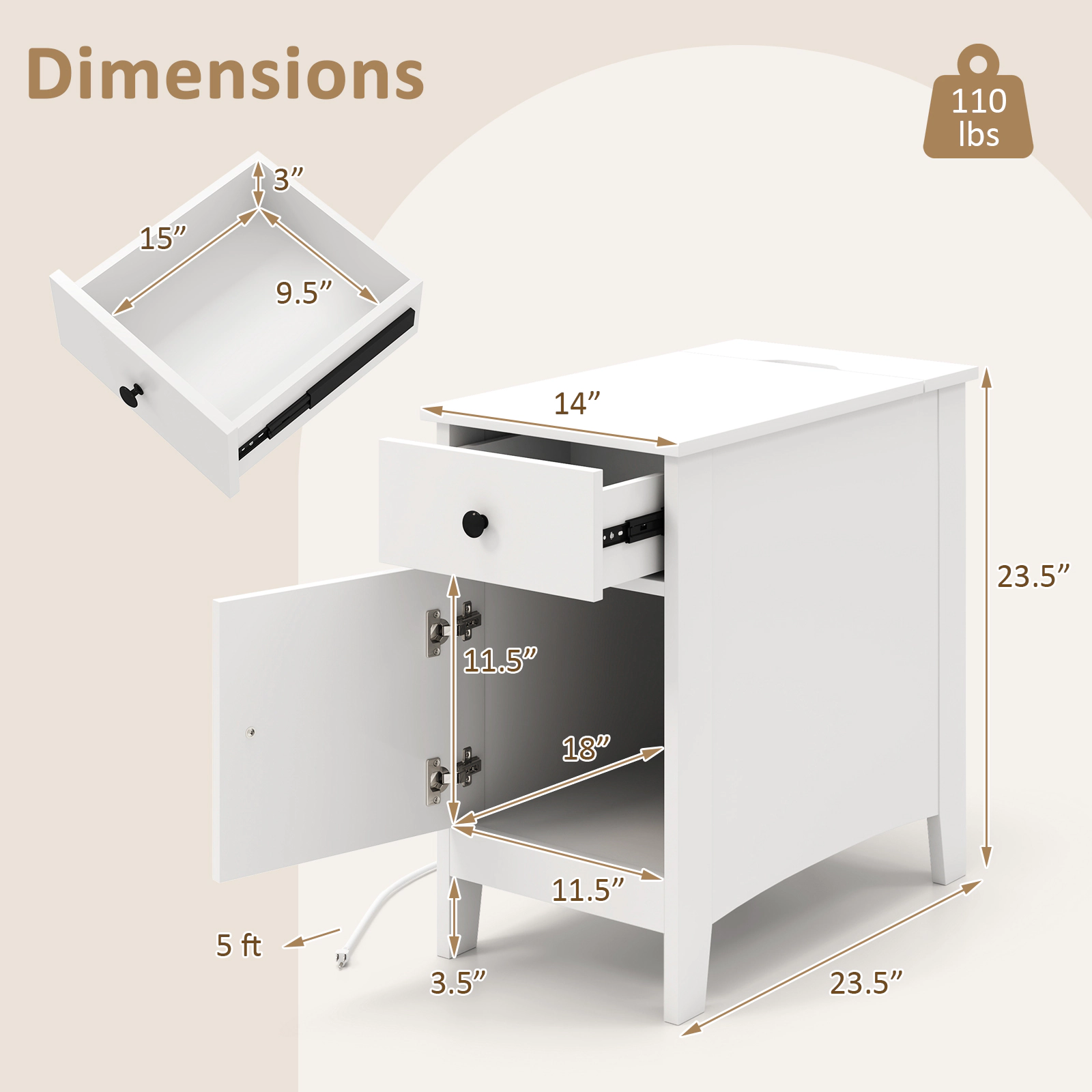 SlickBlue Flip Top Nightstand with Charging Station