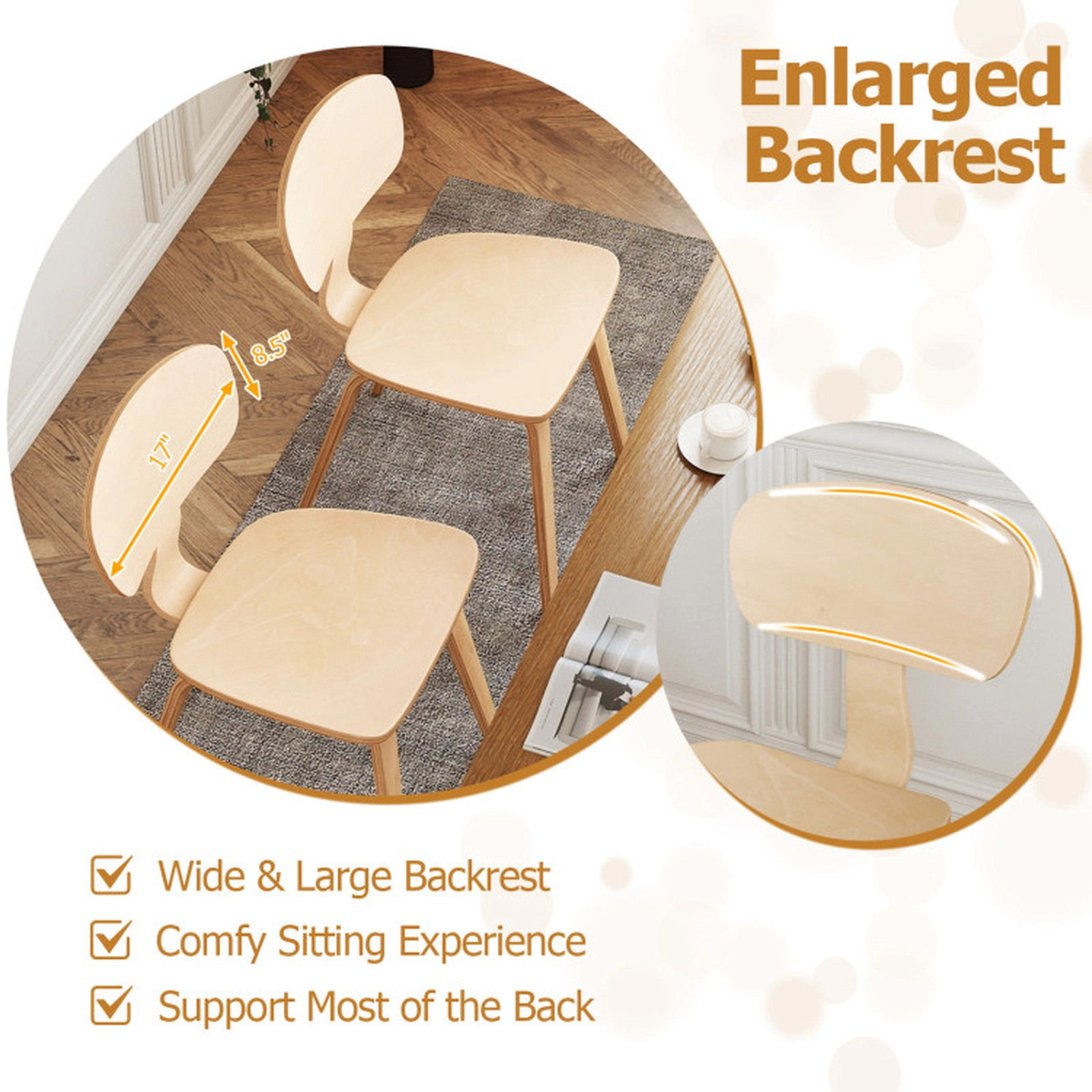 SUGIFT Set of 4 Natural Bentwood Dining Chairs with Ergonomic Backrest 17-in W 31.5-in H 330-lb Per Chair