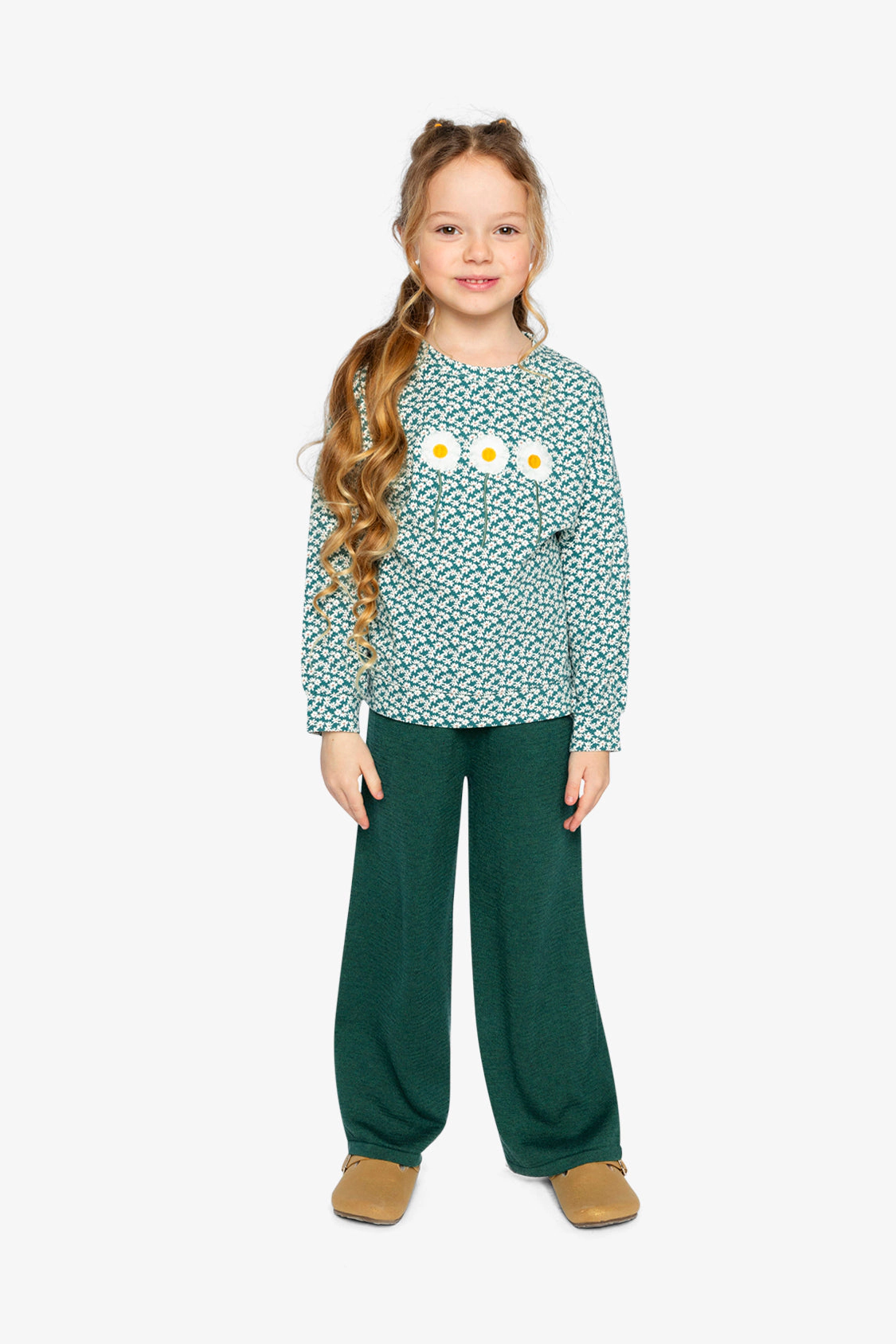 Deux par Girls Floral Print & Daisy Embroidered Jersey Long Sleeve T-Shirt