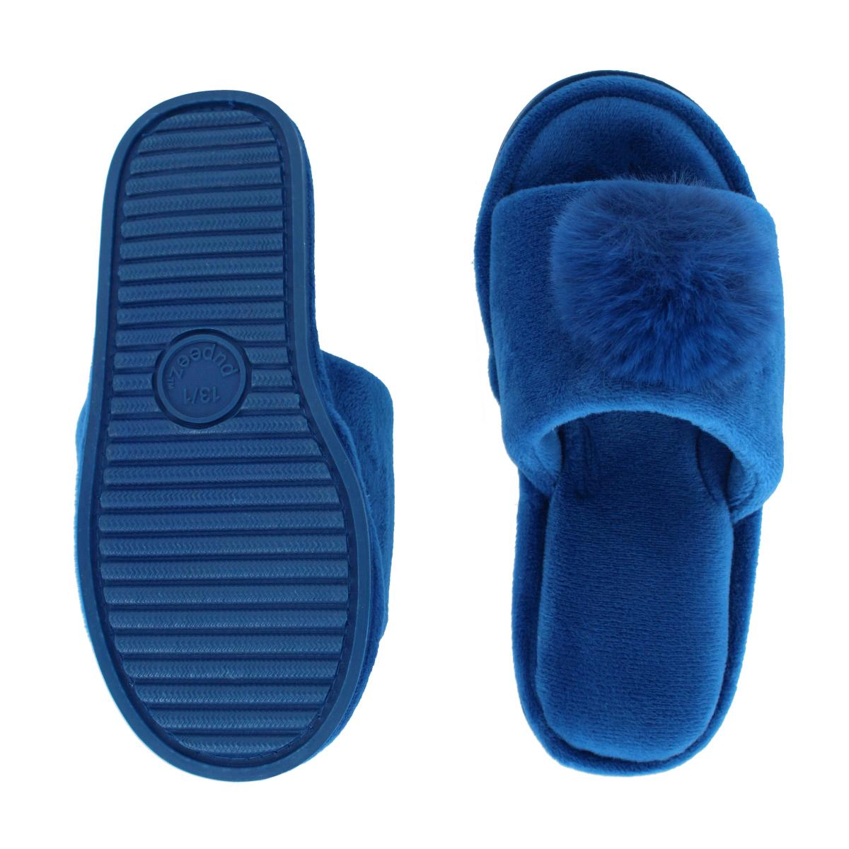 CTM Girl's Soft Pom Open Toe Slide Slippers
