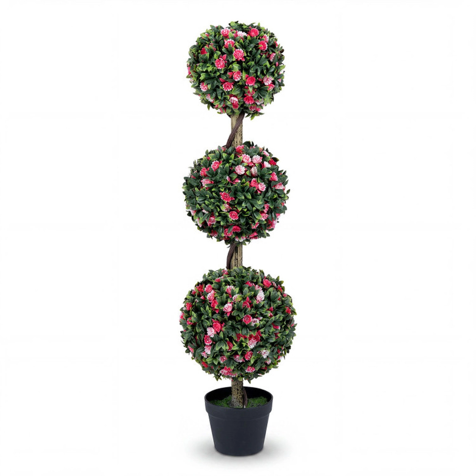 SUGIFT 46.5-in Artificial Triple Ball Rose Topiary Tree with Lifelike Pink Blooms and Cement-Filled Pot