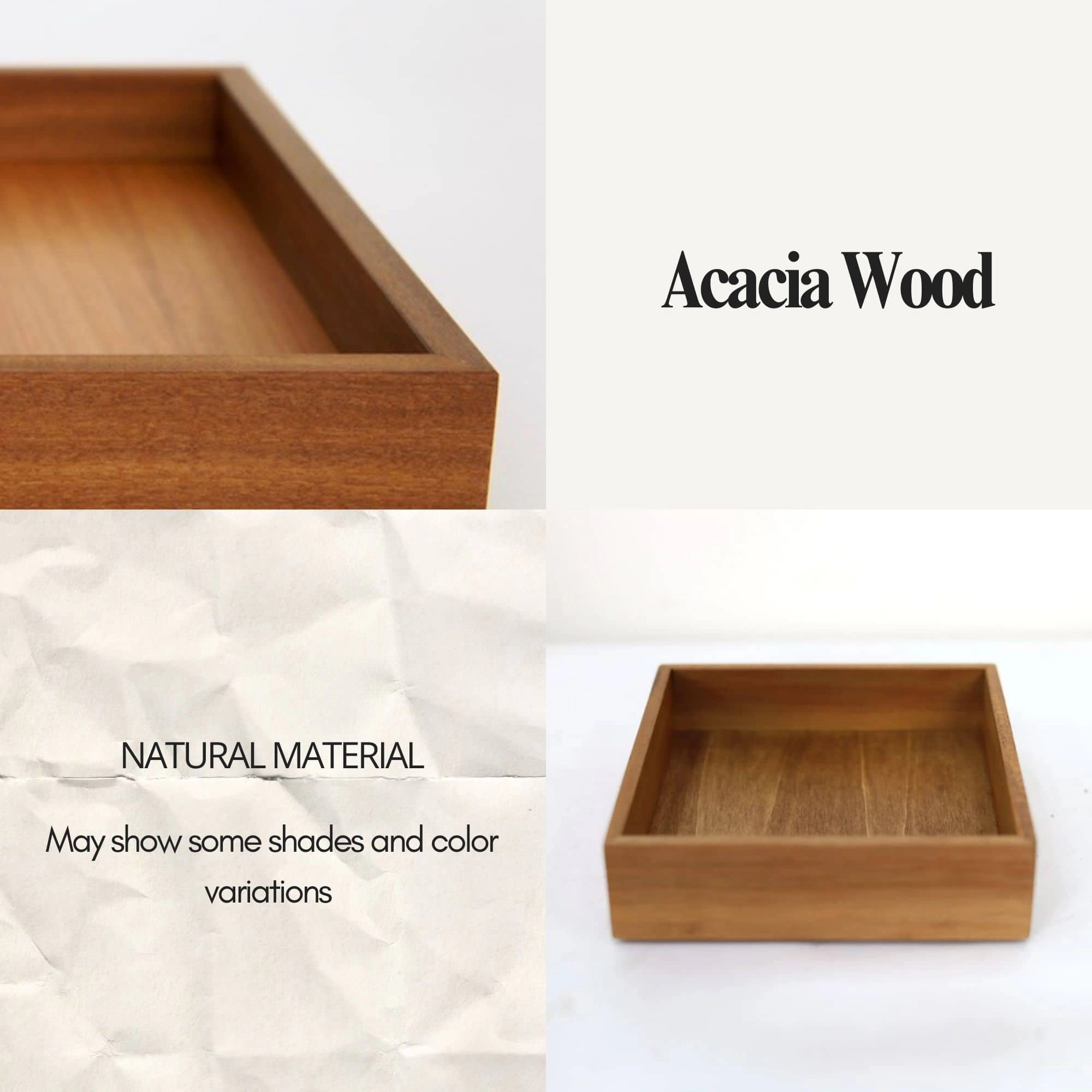 Evideco French Home Goods Acacia Wood Square Vanity Tray 6 x 6 x 1.6 in