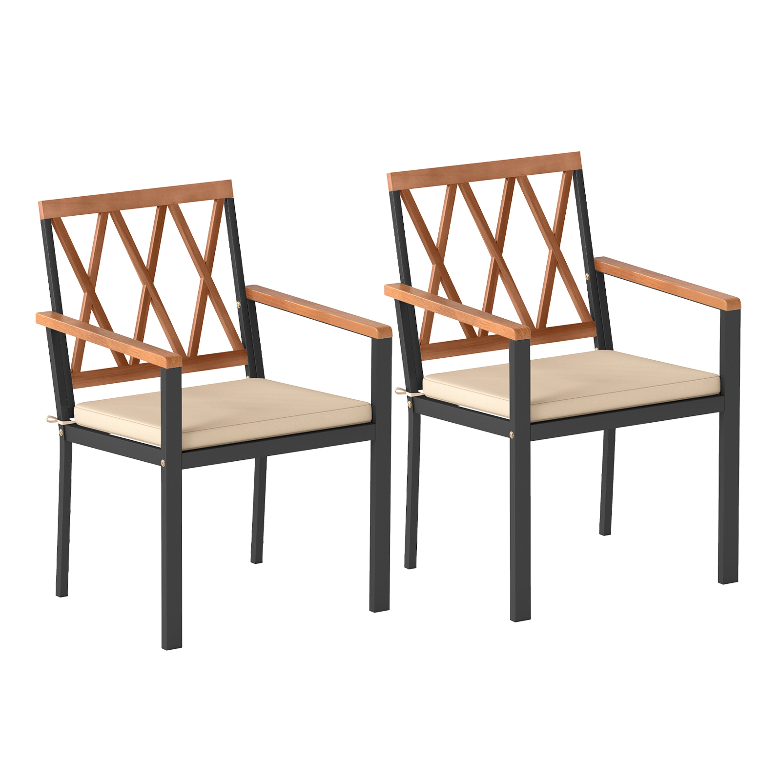 LJG Set of 2 Patio Dining Chairs with Removable Padded Cushions