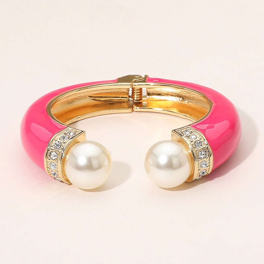 FASHNZFAB Gold Plated Pearl Tip Enamel Hinged Cuff Bracelet