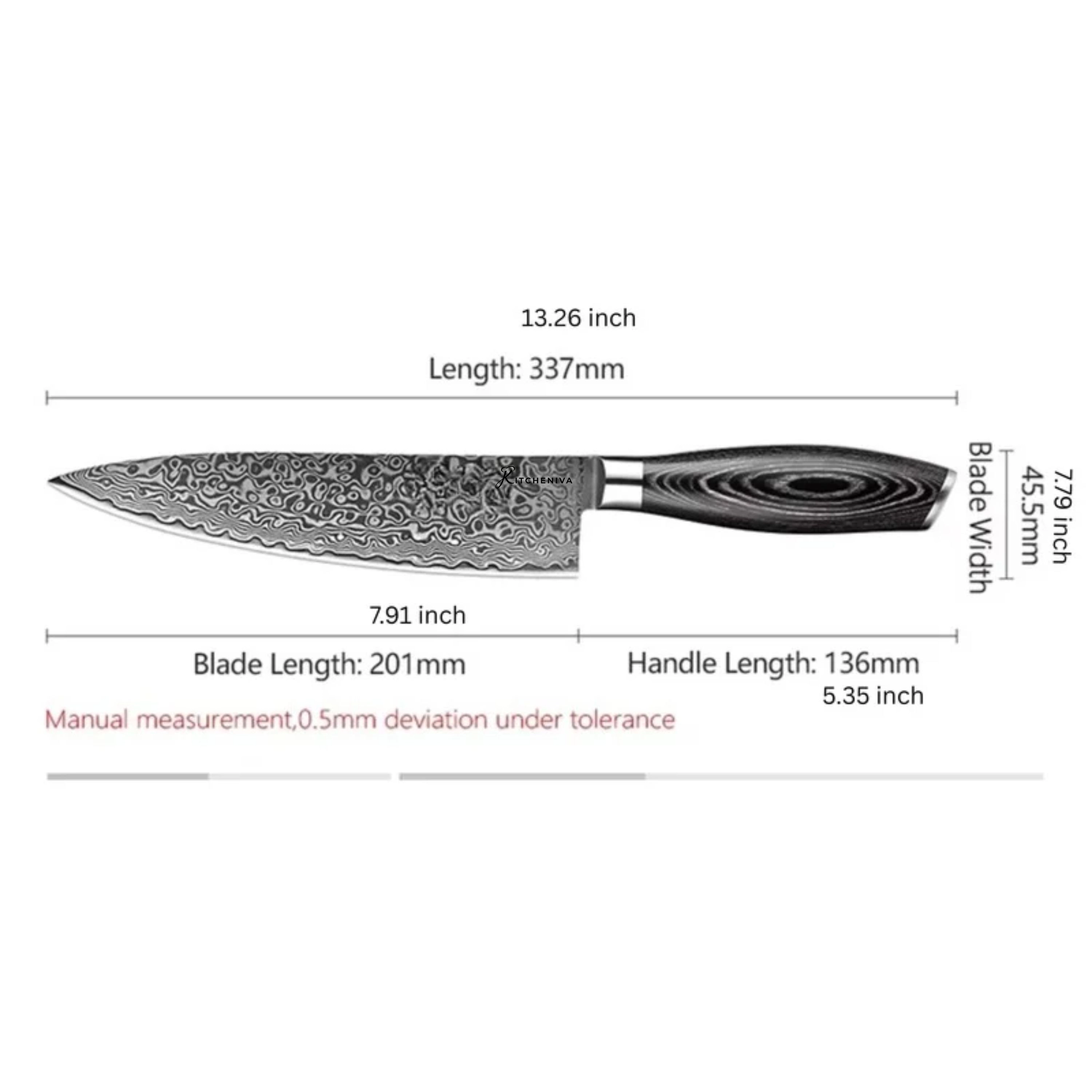 Kitcheniva 8-Inch 67 Layer Damascus Steel Chefs Knife With Pakka Wood Handle