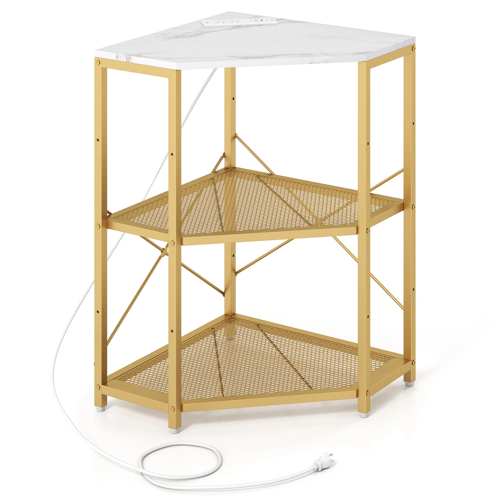 SUGIFT 3-Tier 2 AC Outlets USB-C Charging Corner Printer Stand 20-in x 20-in x 31-in 70-lb Top 4.9-ft Cord White