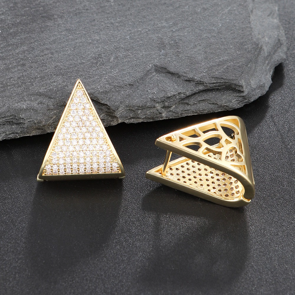 Women Gold Plated Paved Cubic Zirconia Triangle Huggie Earring