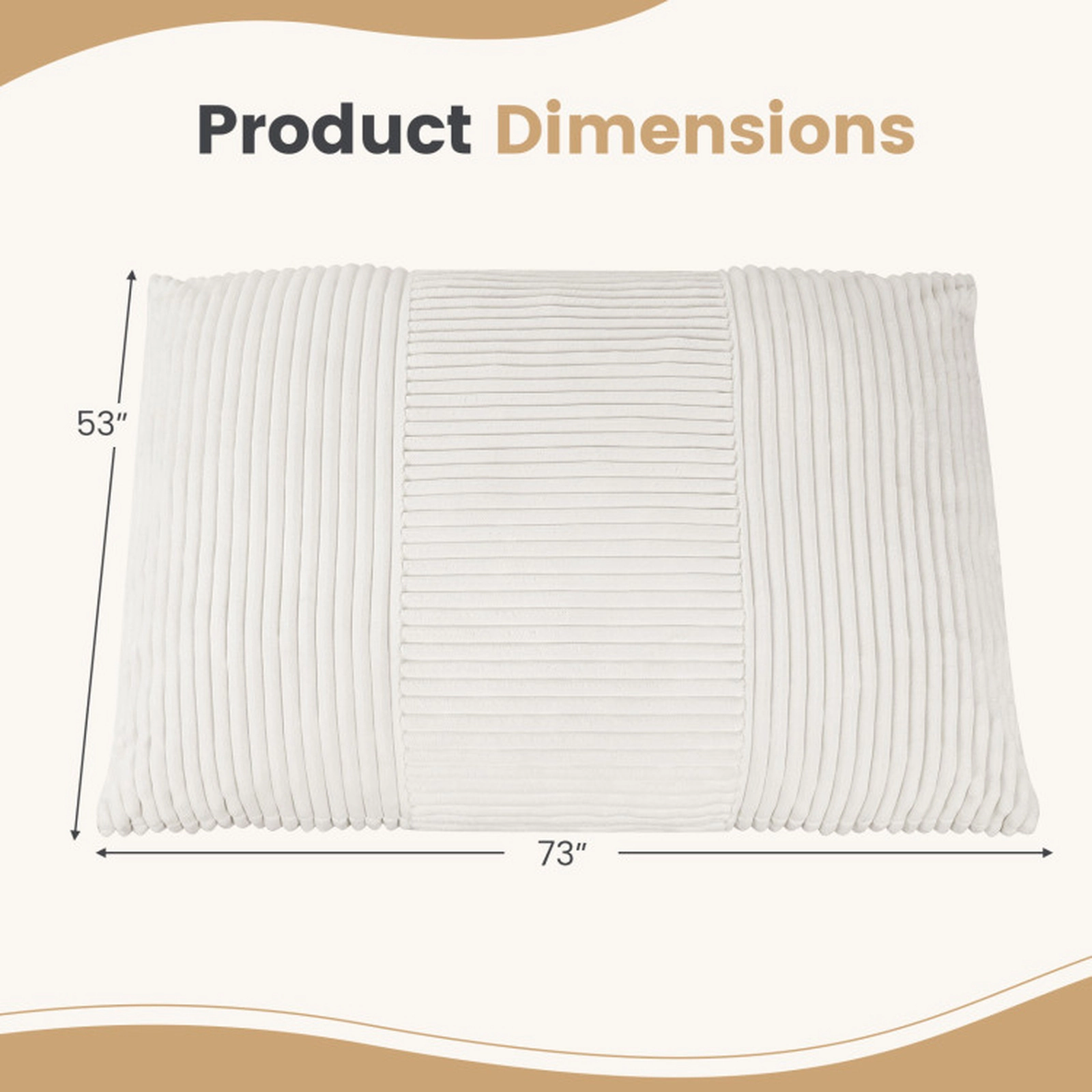 SUGIFT 3-in-1 Convertible Corduroy Fabric Zippered Cover Large Bean Bag Chair 73-in x 53-in 36-lb Net Weight Beige