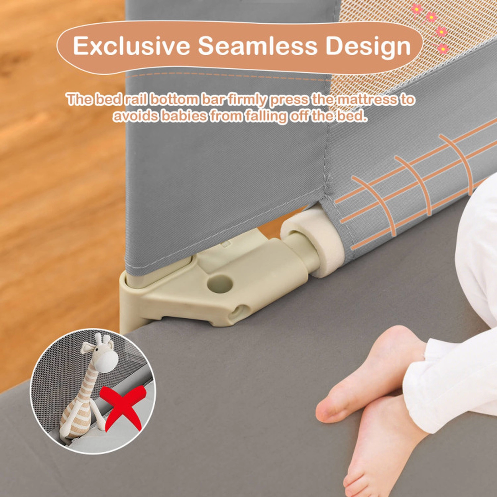 SUGIFT Toddler Vertical Lifting Double Safety Lock 24-Level Adjustable Baby Bed Rail 76.8-in x 9.6-in x 28.5-in Gray