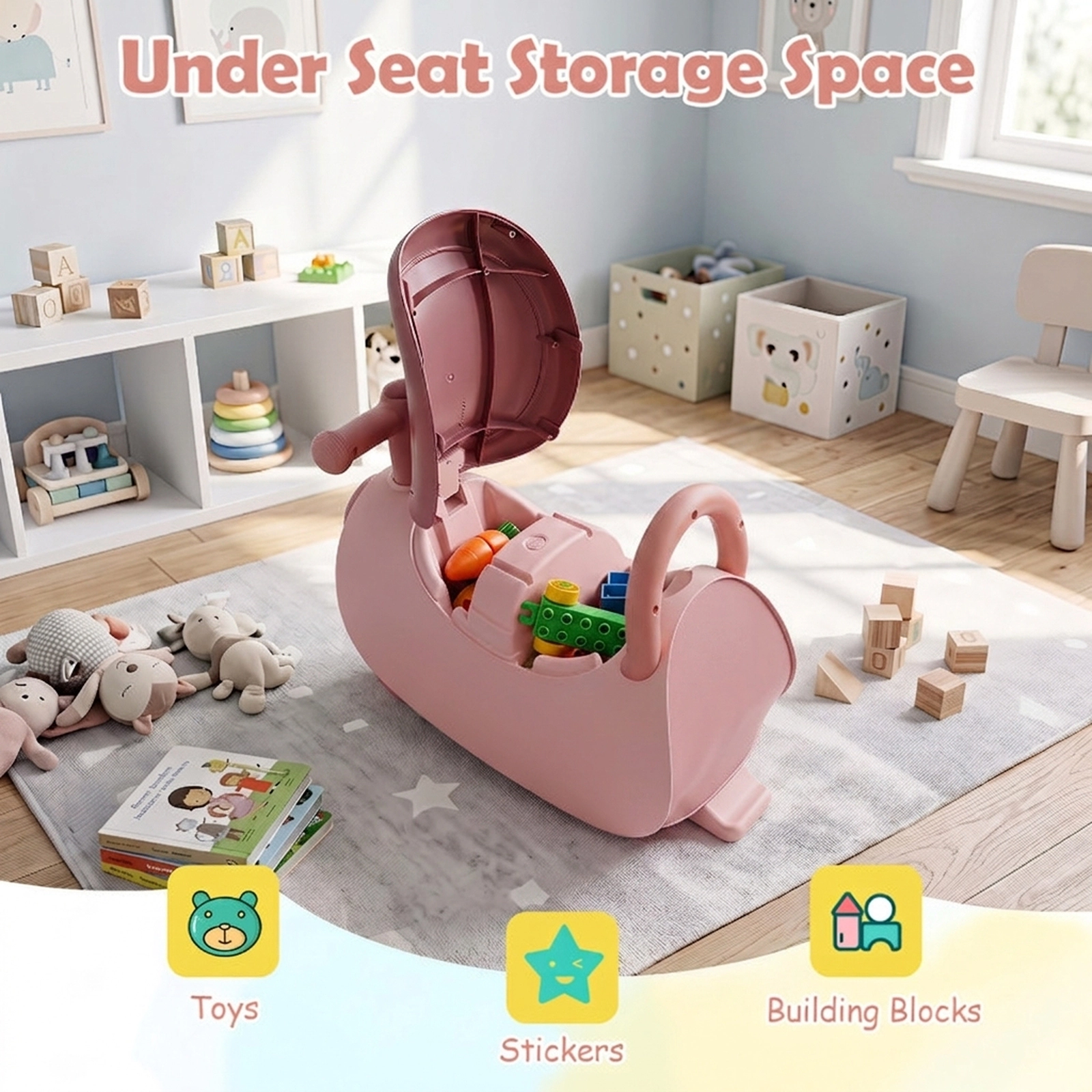 SUGIFT Pink Headlight Music and Under Seat Storage Toddler Ride On Push Car