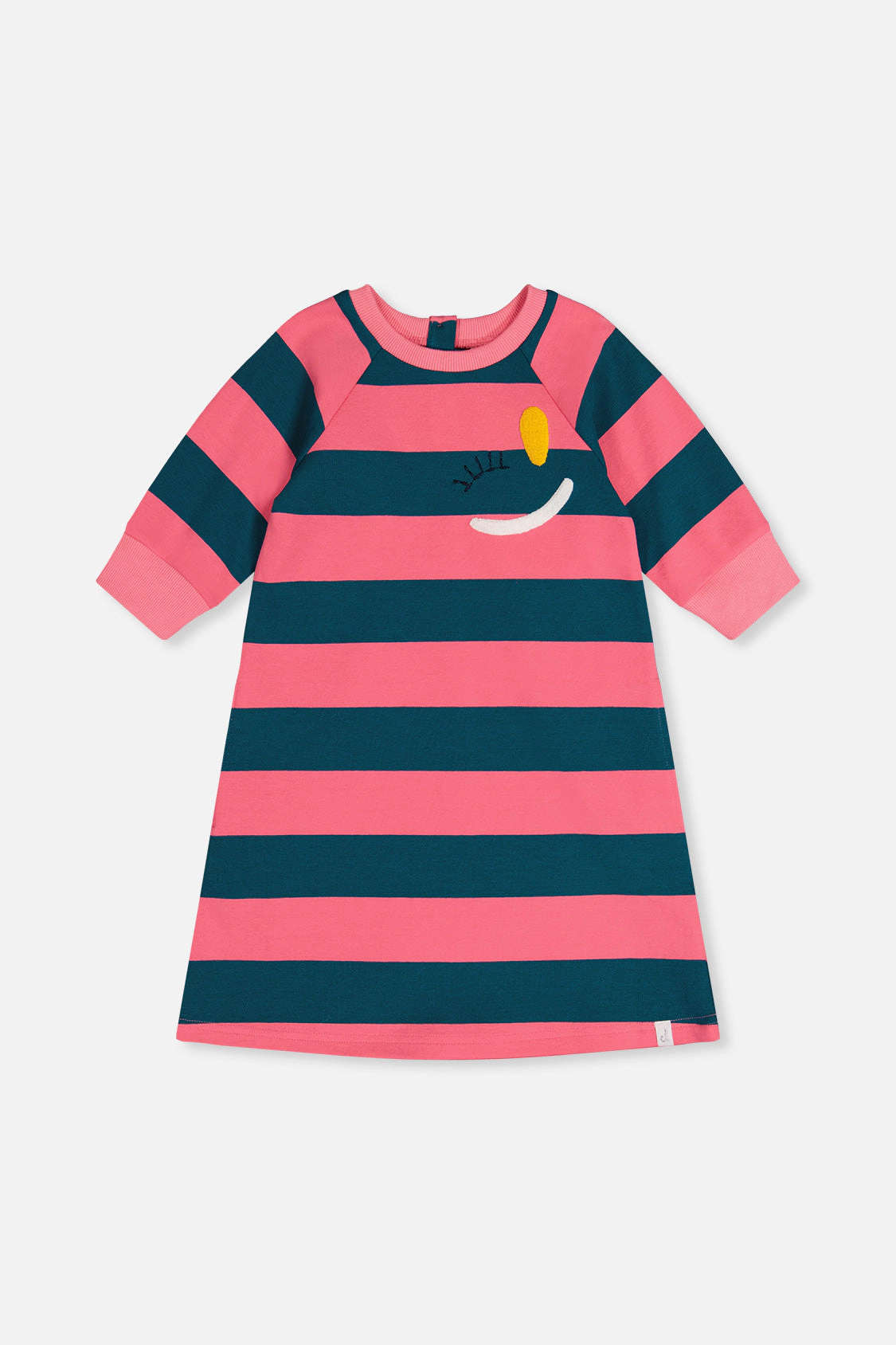 Deux par Deux Girls Embroidered Short Sleeve Engineer Stripe Dress