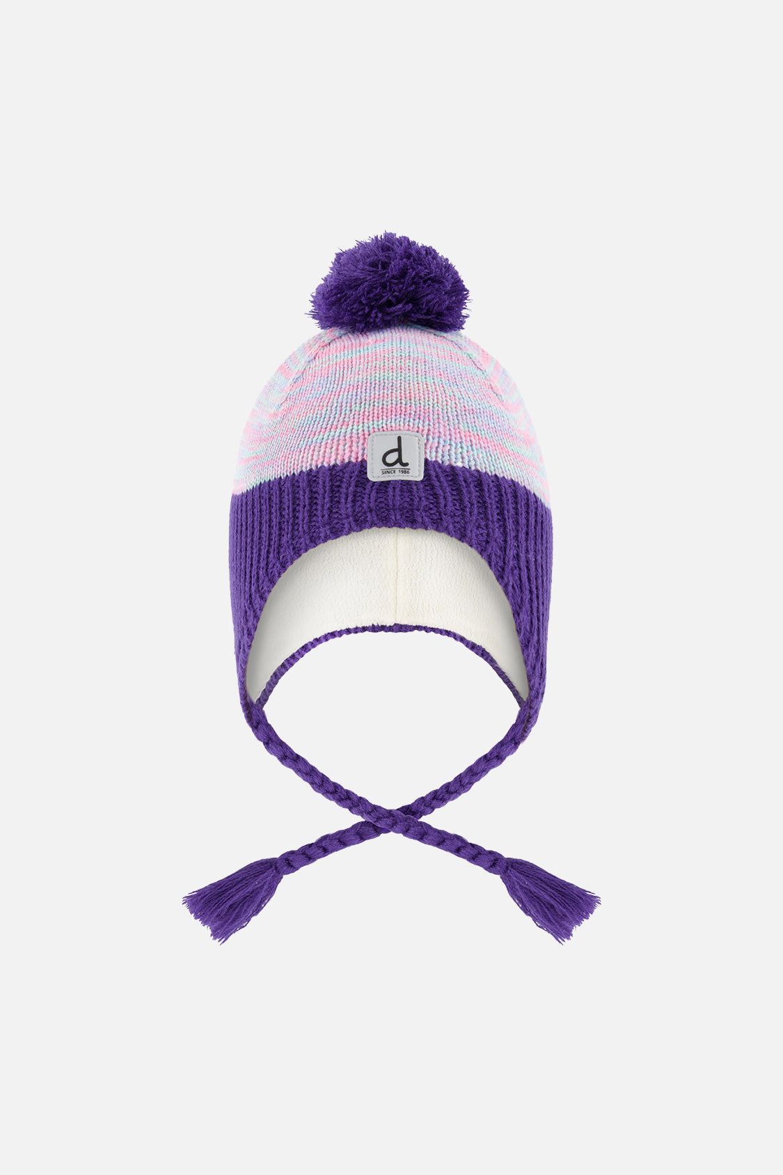 Deux par Girls Vertical Striped Winter Peruvian Knit Hat with Pompom