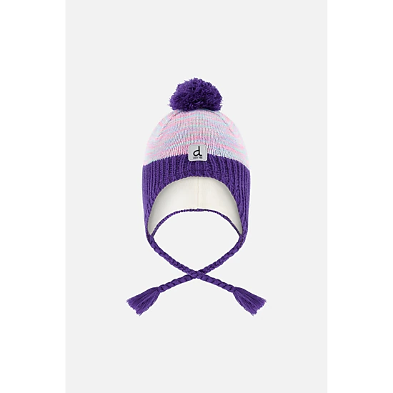 Deux par Deux Girls Vertical Striped Winter Peruvian Knit Hat with Pompom