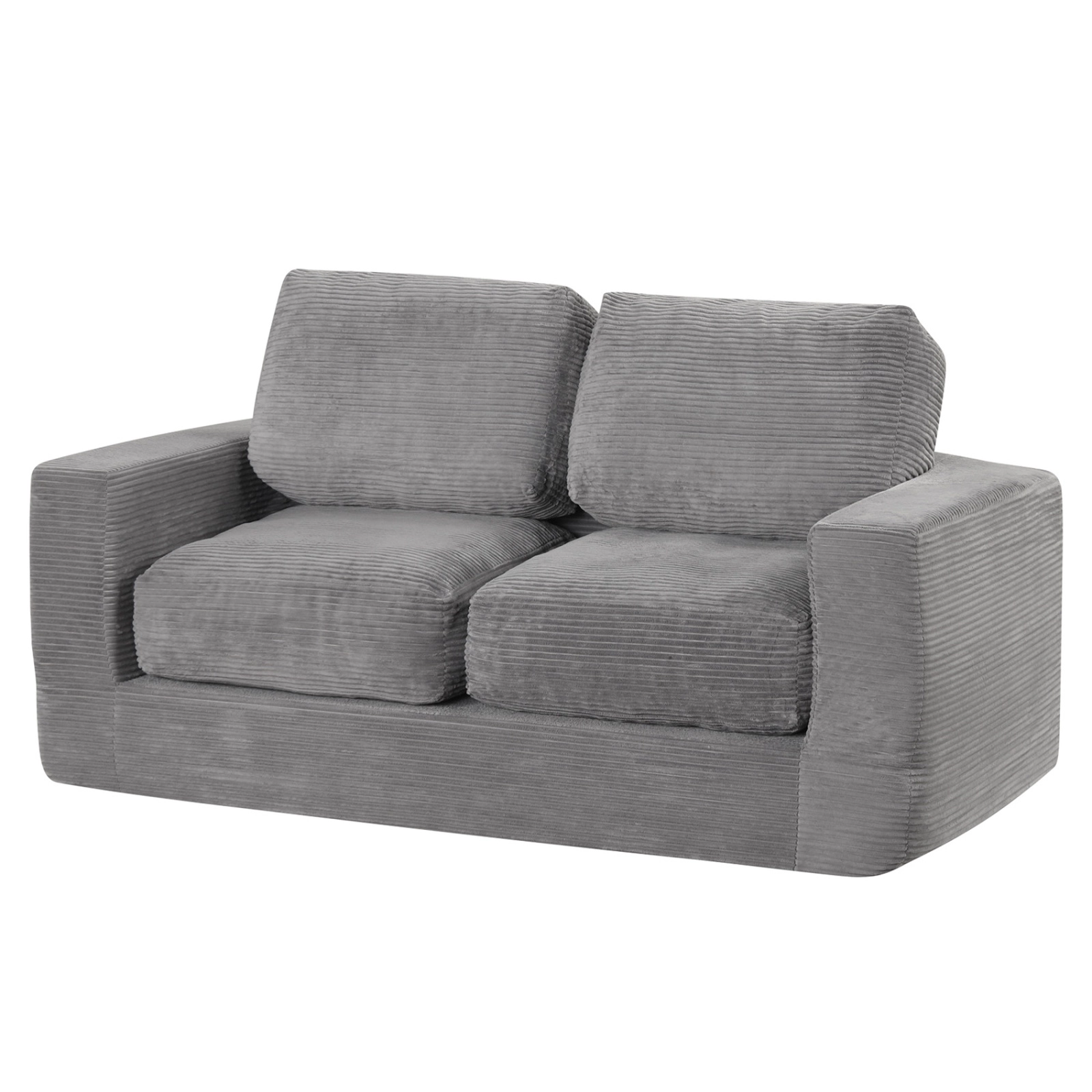 SUGIFT Gray Corduroy Floor Couch, 2-Seater Foam Loveseat, 660-lb Capacity