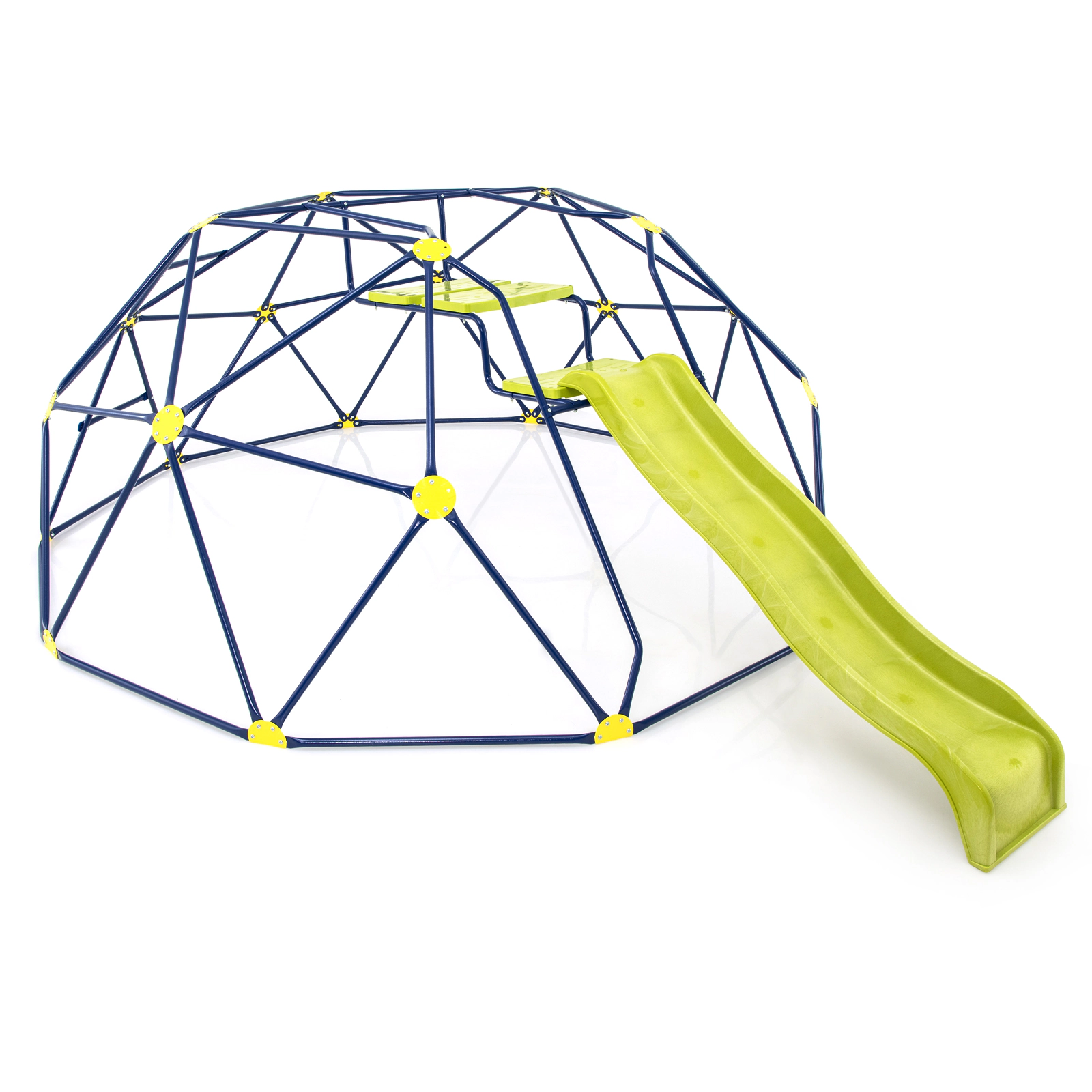 LJG Kids 13.3 FT Climbing Dome Geometric Dome Climber with Extended Wavy Slide and 2 Rest Platforms