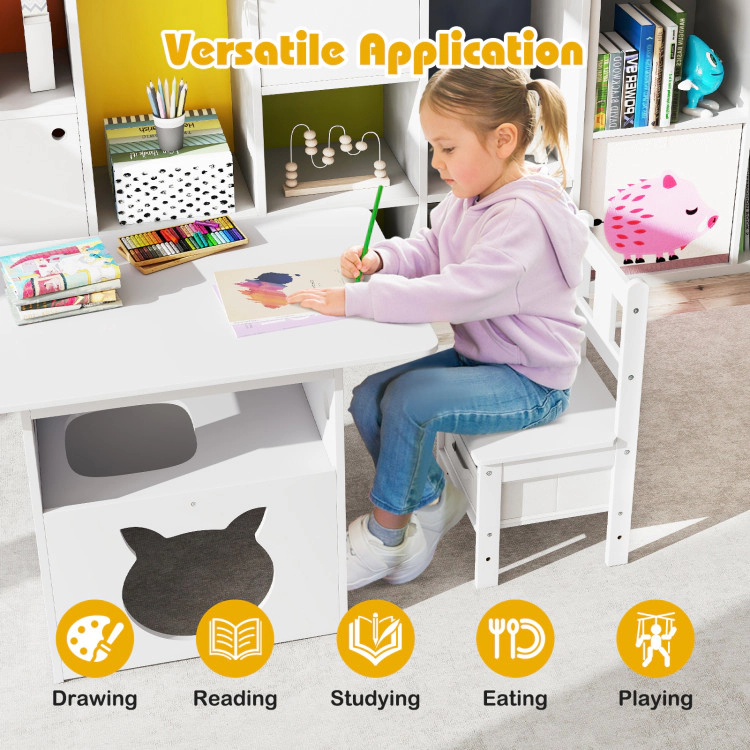 Hivvago Kids Table And Chairs Set 3 Pieces Wooden Children Furniture With Cat House