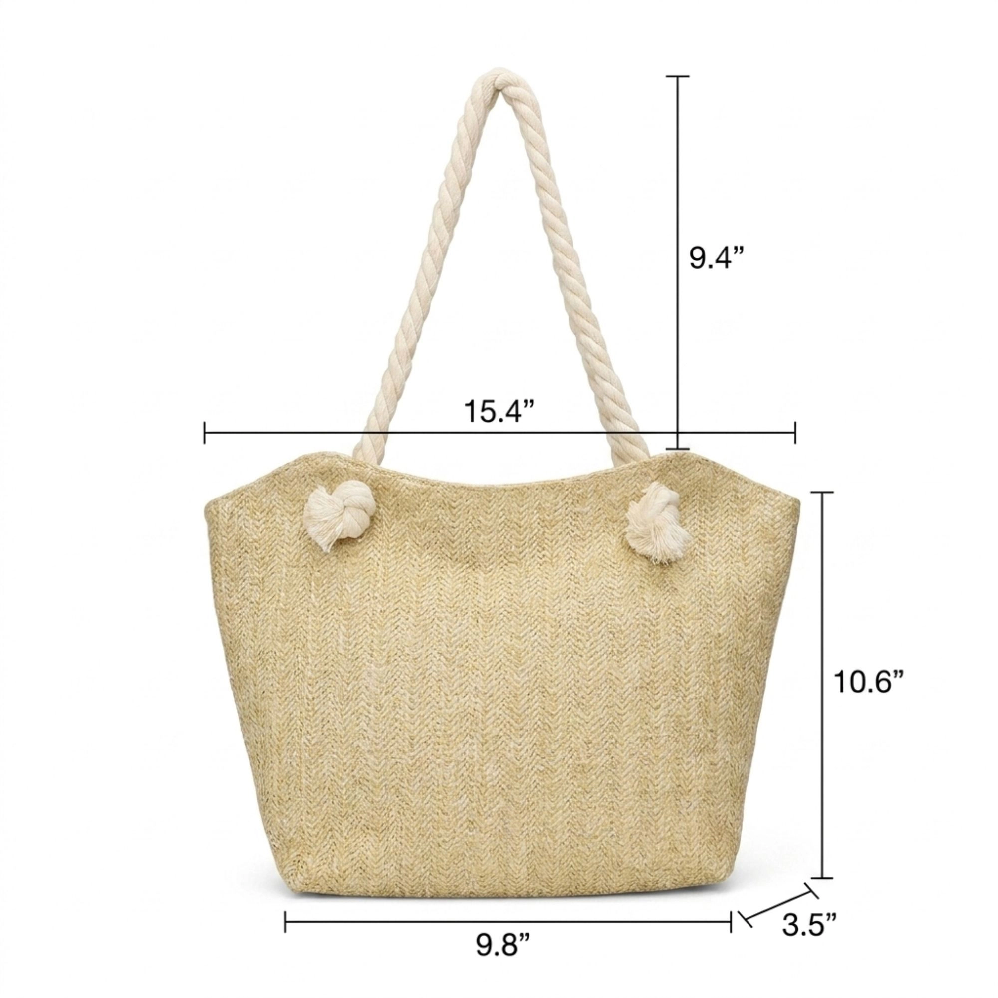 Alilang Women's Woven Look Tote Bag with Rope Handles and Zipper Closure, Beige