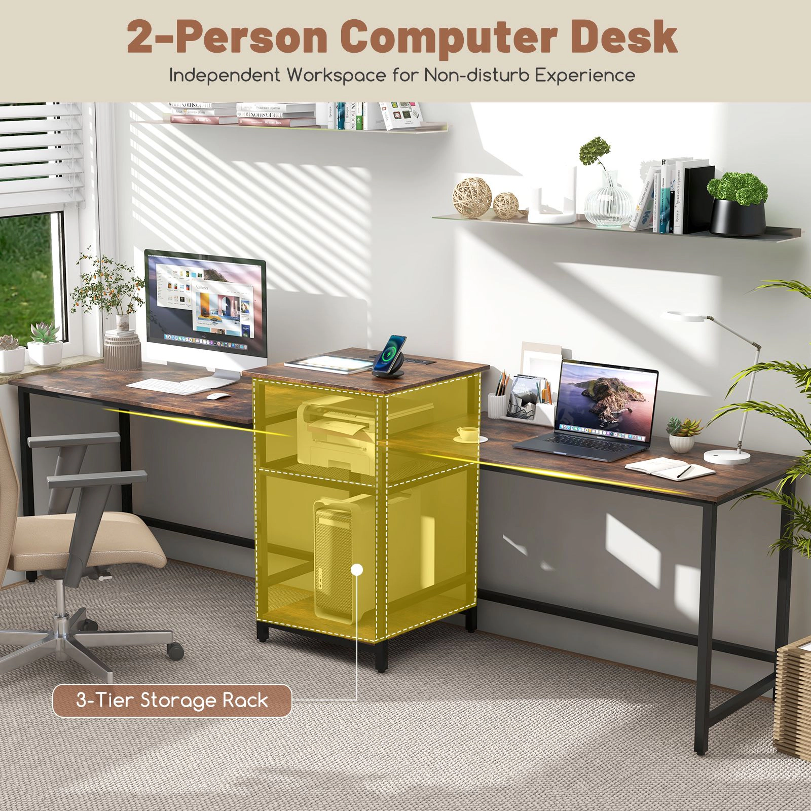 SlickBlue 2 Person Computer Desk with Power Outlet