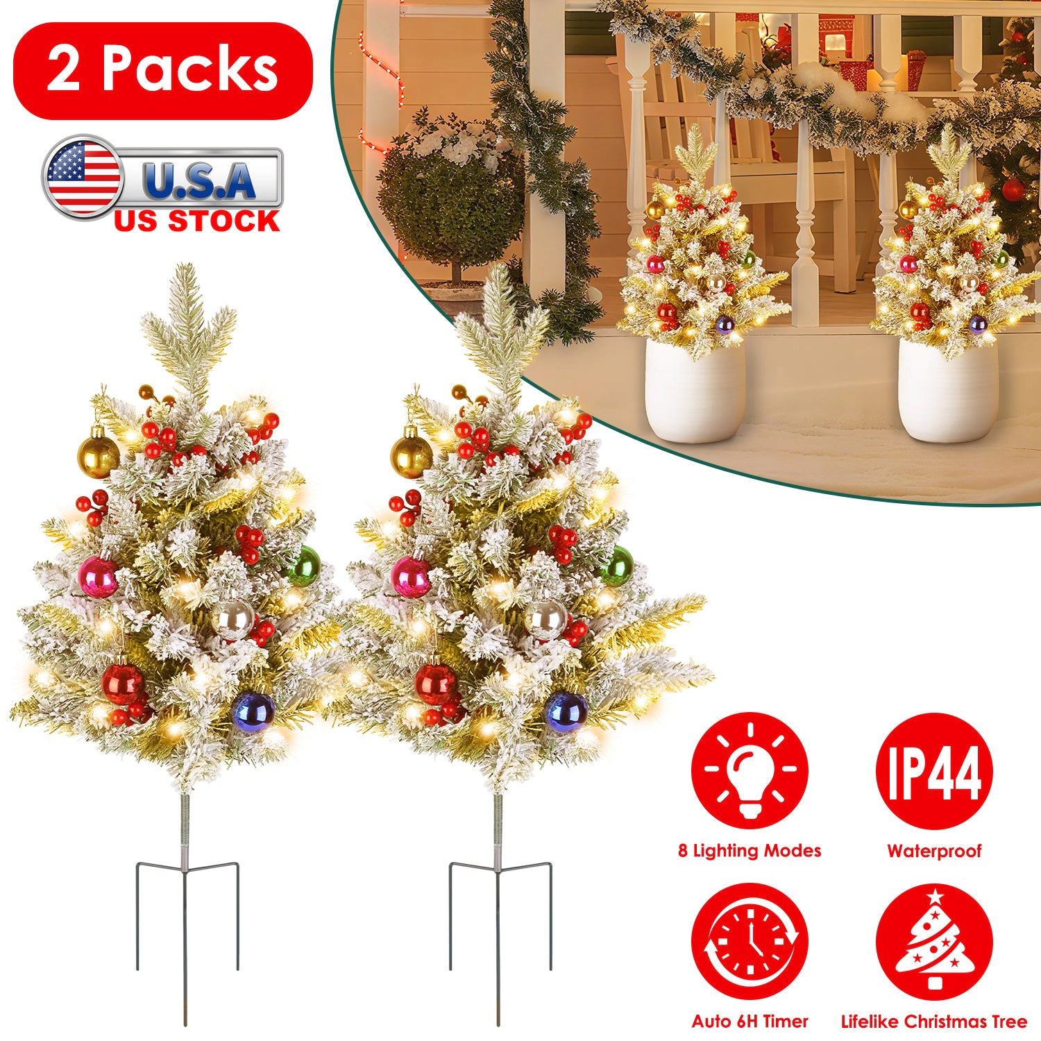 GBruno 2-Piece LED Christmas Tree Urn Filler
