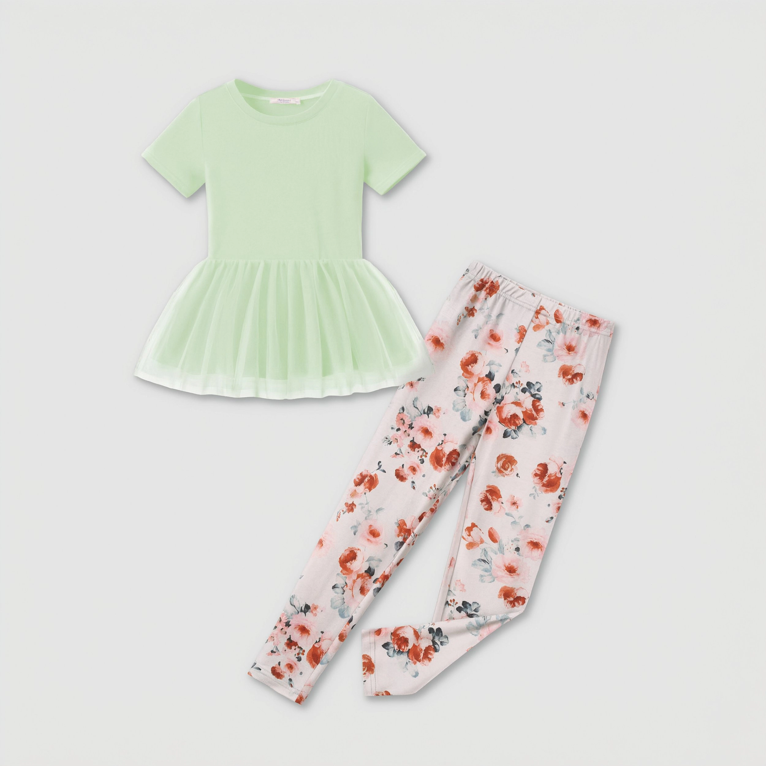 Arshiner Girls Clothing Sets Casual Piece Outfits Short Sleeve Crewneck Mesh Hem Tops And Long