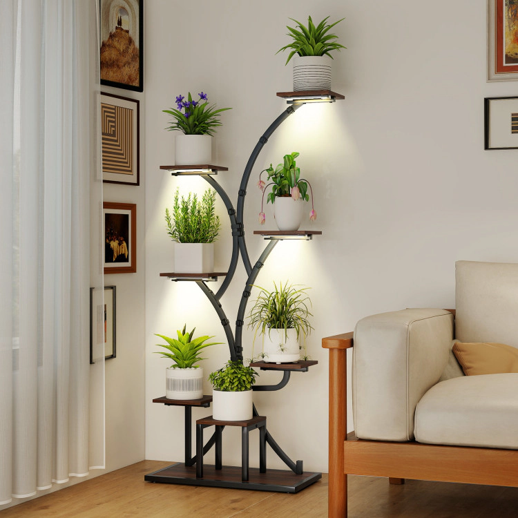 Hivvago Indoor Plant Stand with Grow Lights 58" Tall 8-Tier Corner Metal Plant Shelf