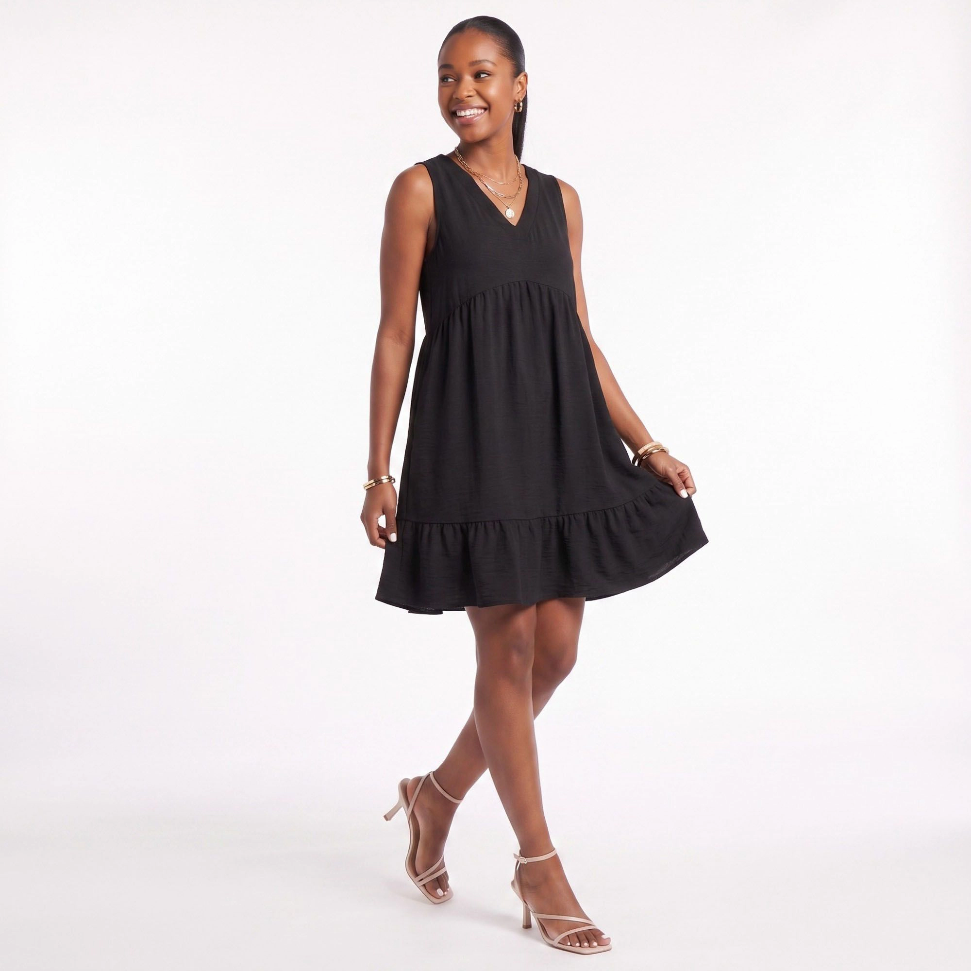 Anna-Kaci Women's Sleeveless V-Neck Babydoll Ruffle Hem Pockets Dress