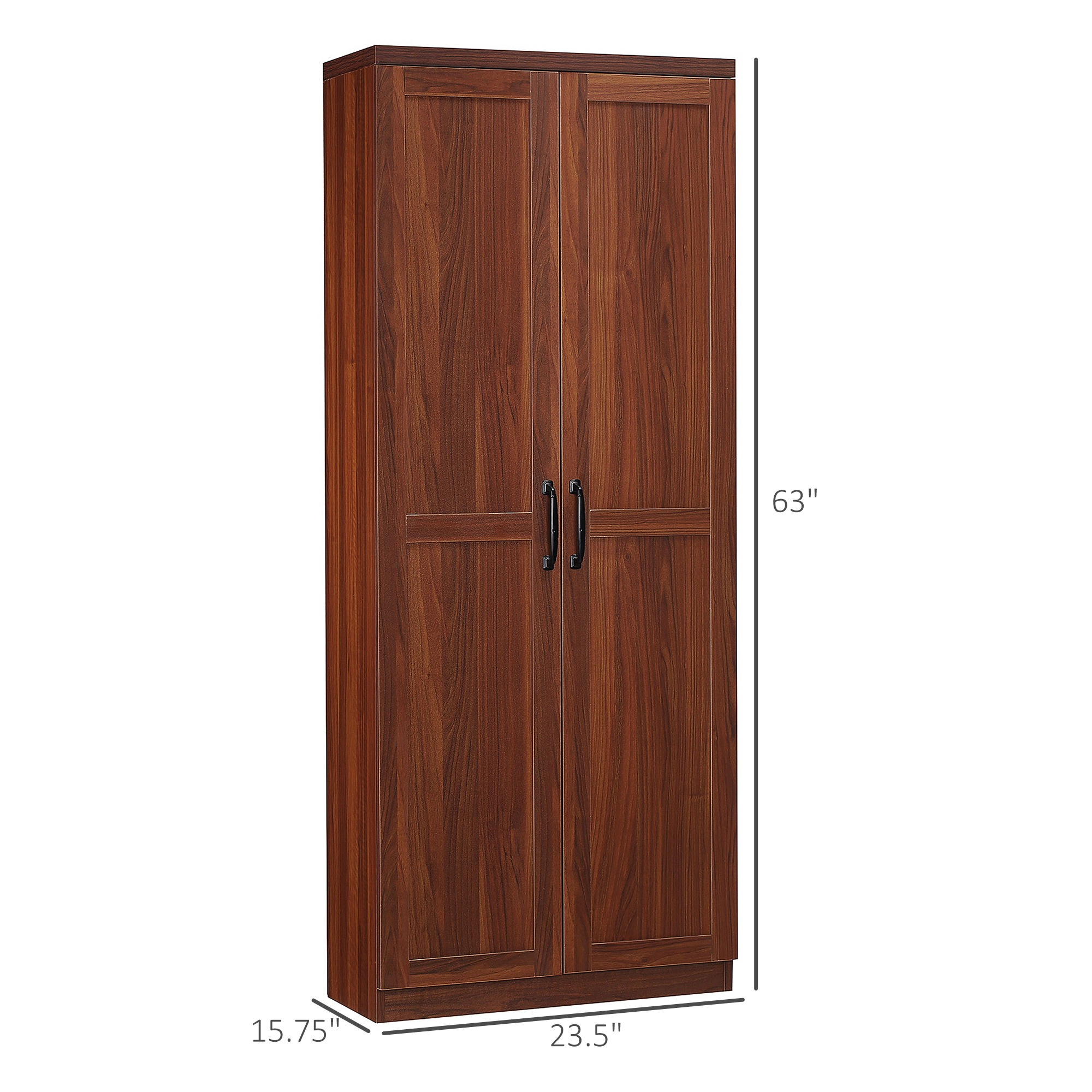 HONGGE 63" 2-Door Kitchen Pantry Freestanding Storage Cabinet with 5-tier Shelving and 2 Adjustable Shelves for Dining