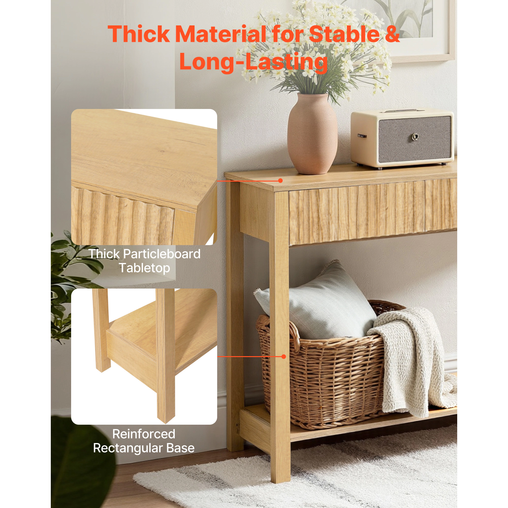 HONGGE Console Table Farmhouse Desk Behind the Couch Wooden Rectangle Entrance Narrow Sofa Table for Hallway Bedroom