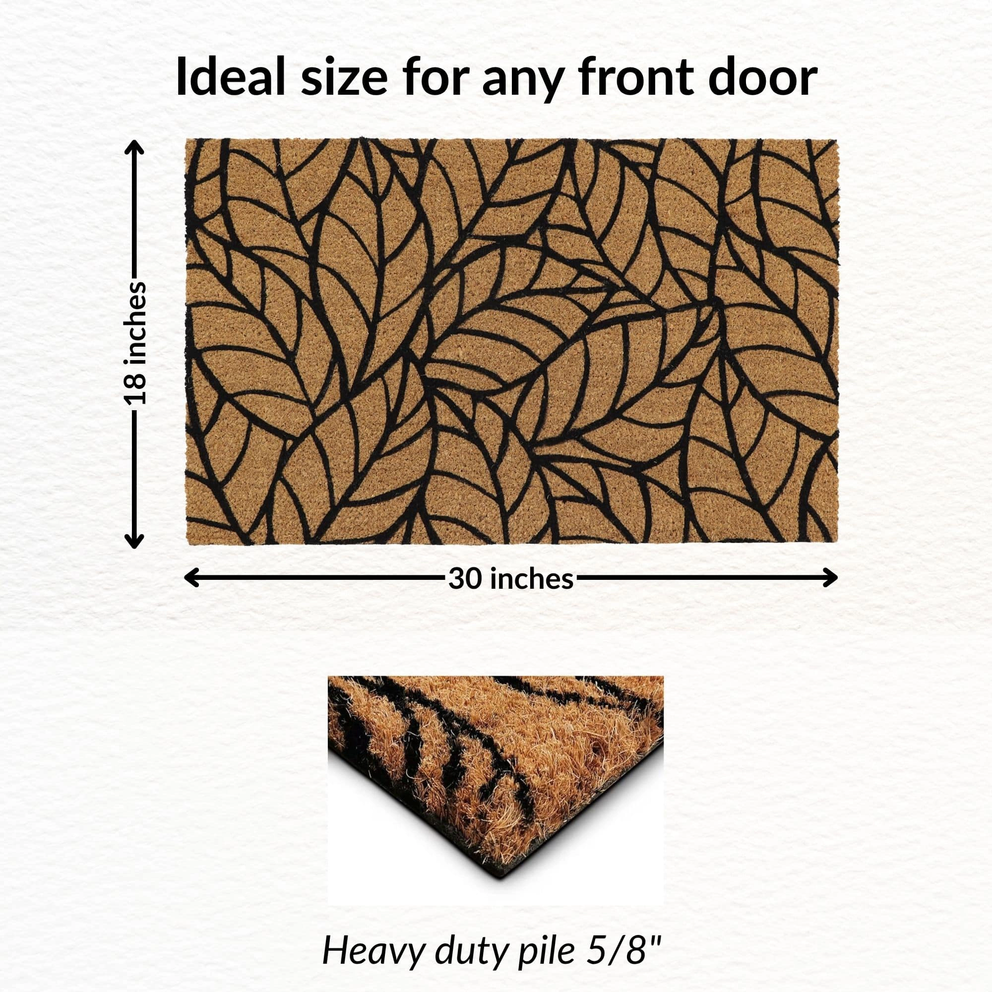 Evideco French Home Goods Natural and Black Leaf Coir Doormat 30 x 18 Inches