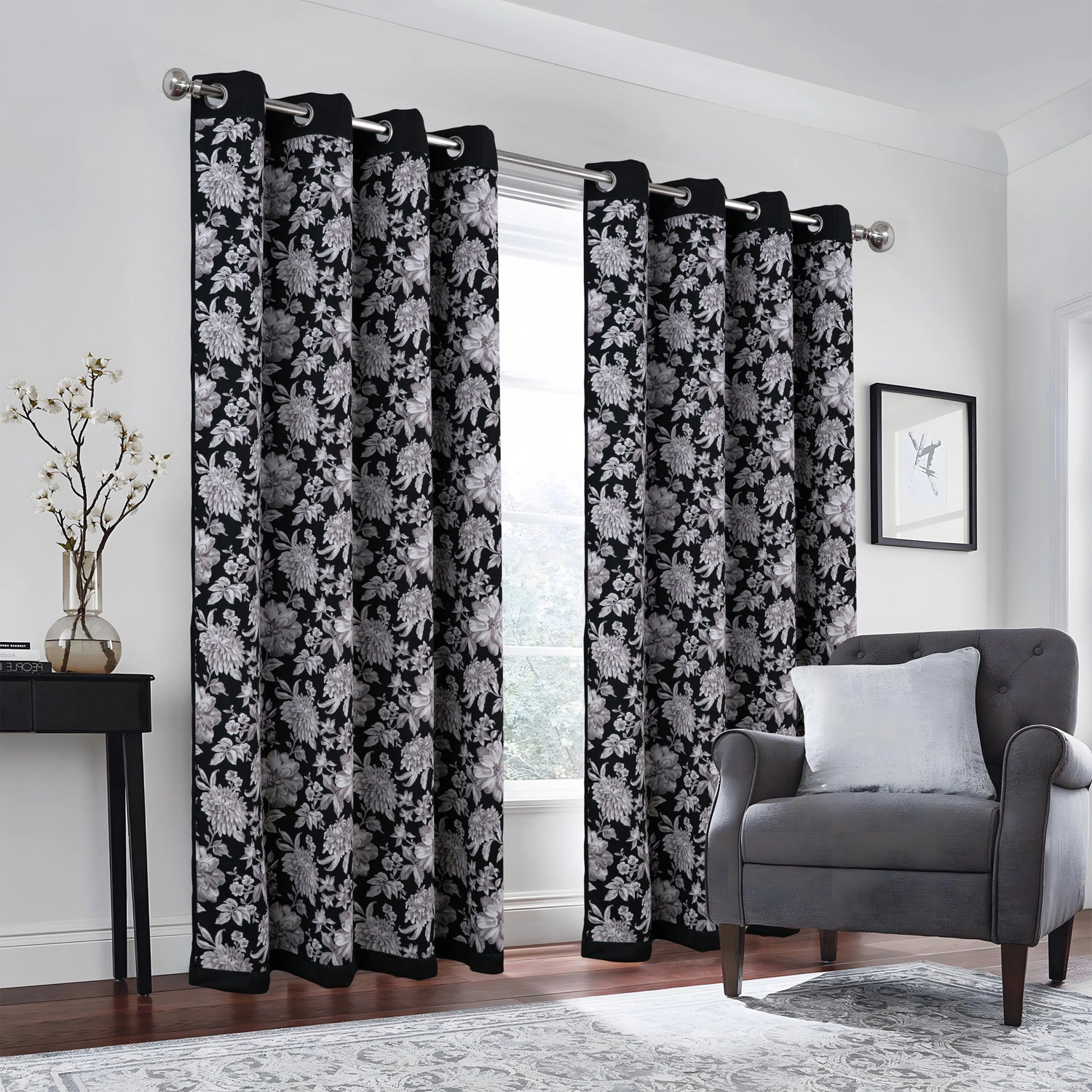 Olivia Gray 100% Polyester 190 GSM Eloise Reversible Blackout Grommet Curtain Panel 54" x 84