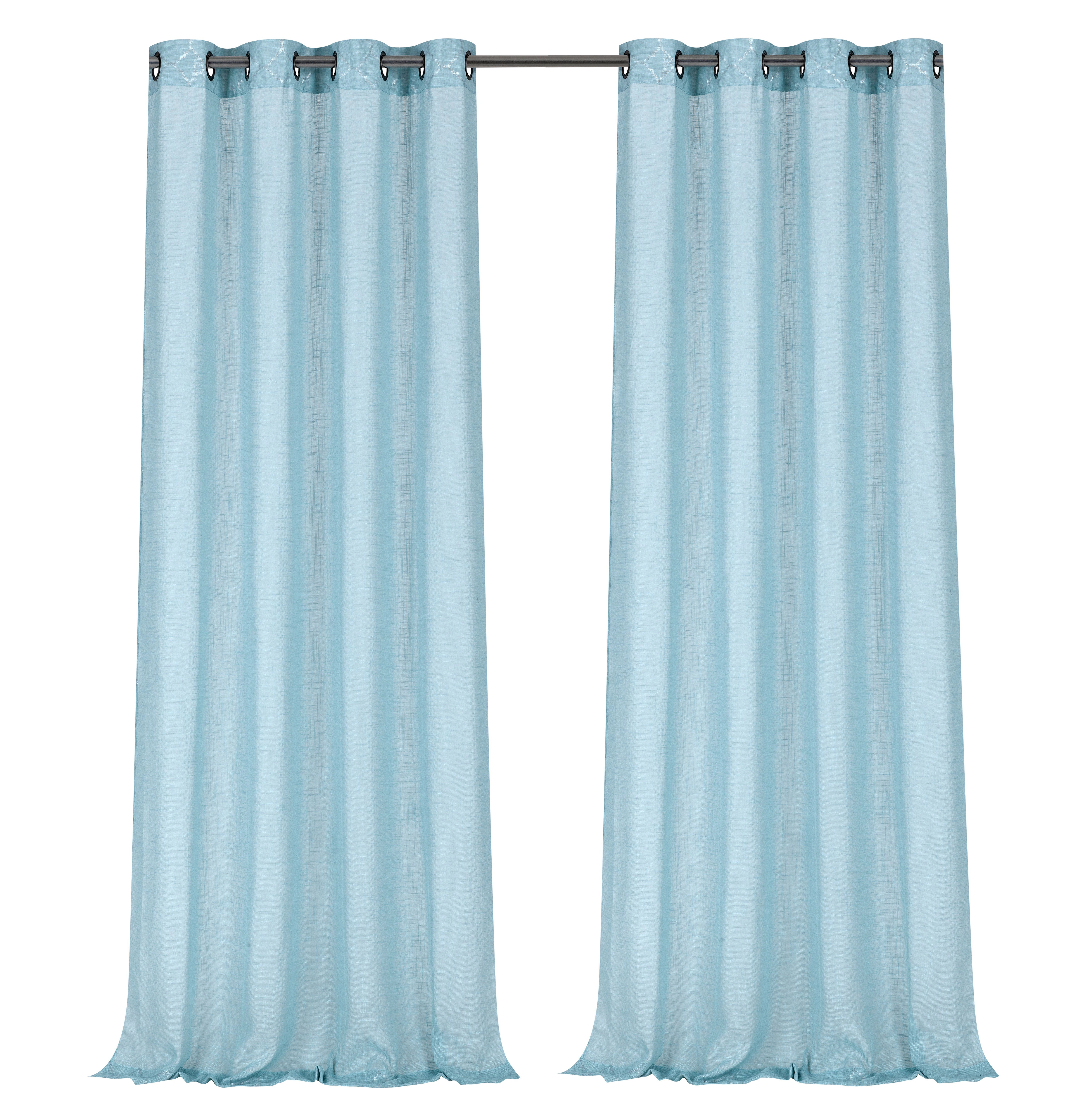 Kate Aurora 2 Piece Silver Sparkly Semi Sheer Trellis Quatrefoil Grommet Top Window Curtain Panels - 84 in. Long