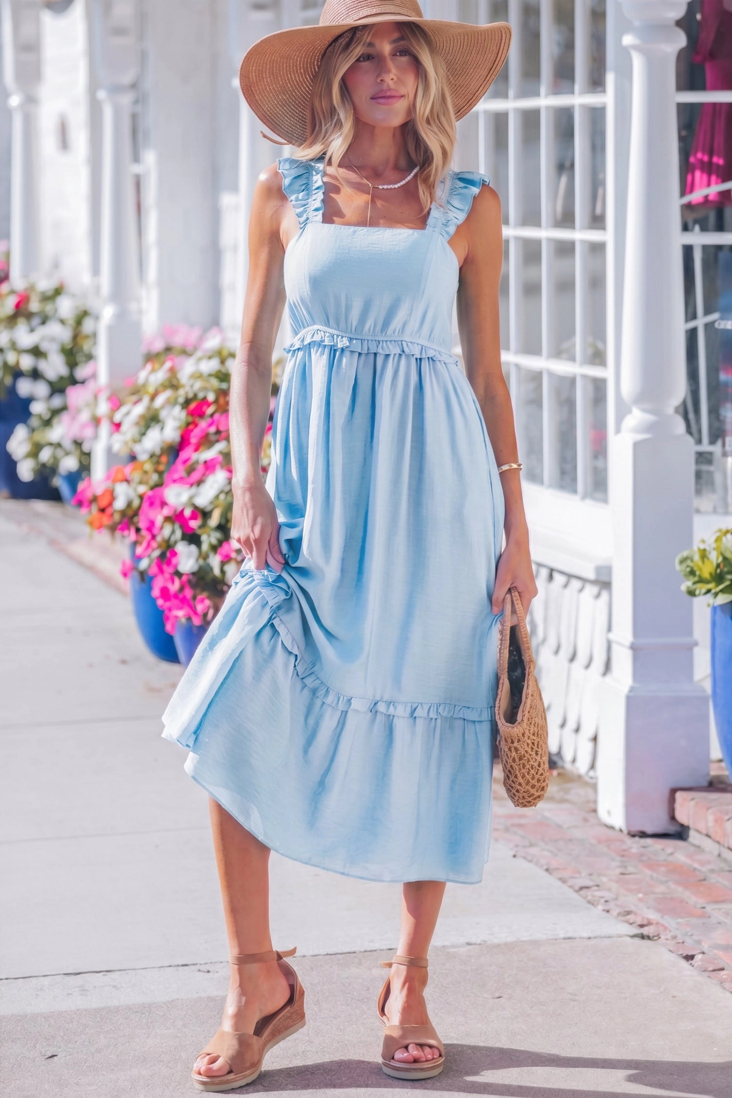 19092 Threaded Pear Emily Waist Sleeveless Maxi Dress - Beau Blue