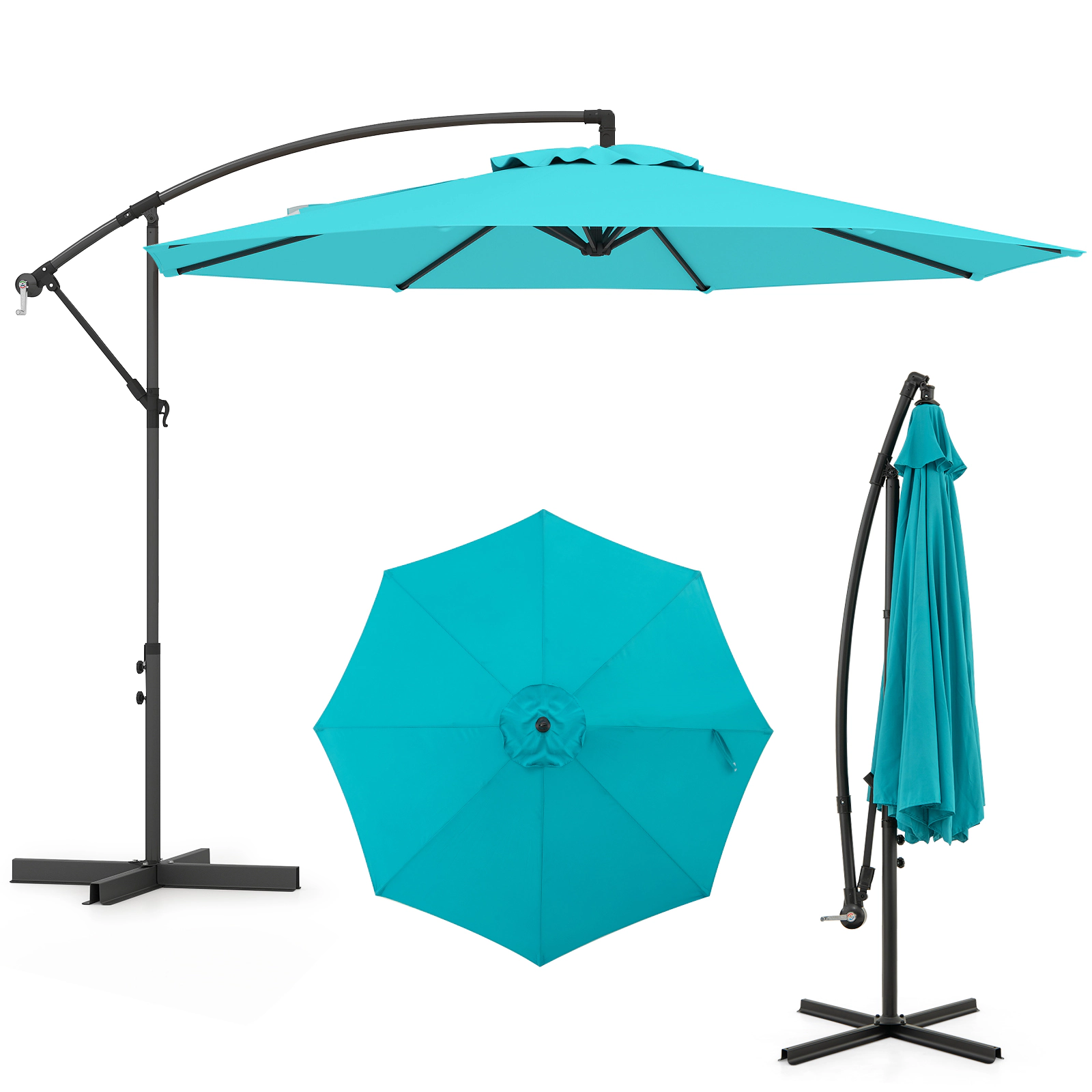 SUGIFT Beige Solar Patio Market Umbrella with Vented Top Crank Handle and 112 LED Lights 10-ft Dia 8.5-ft H