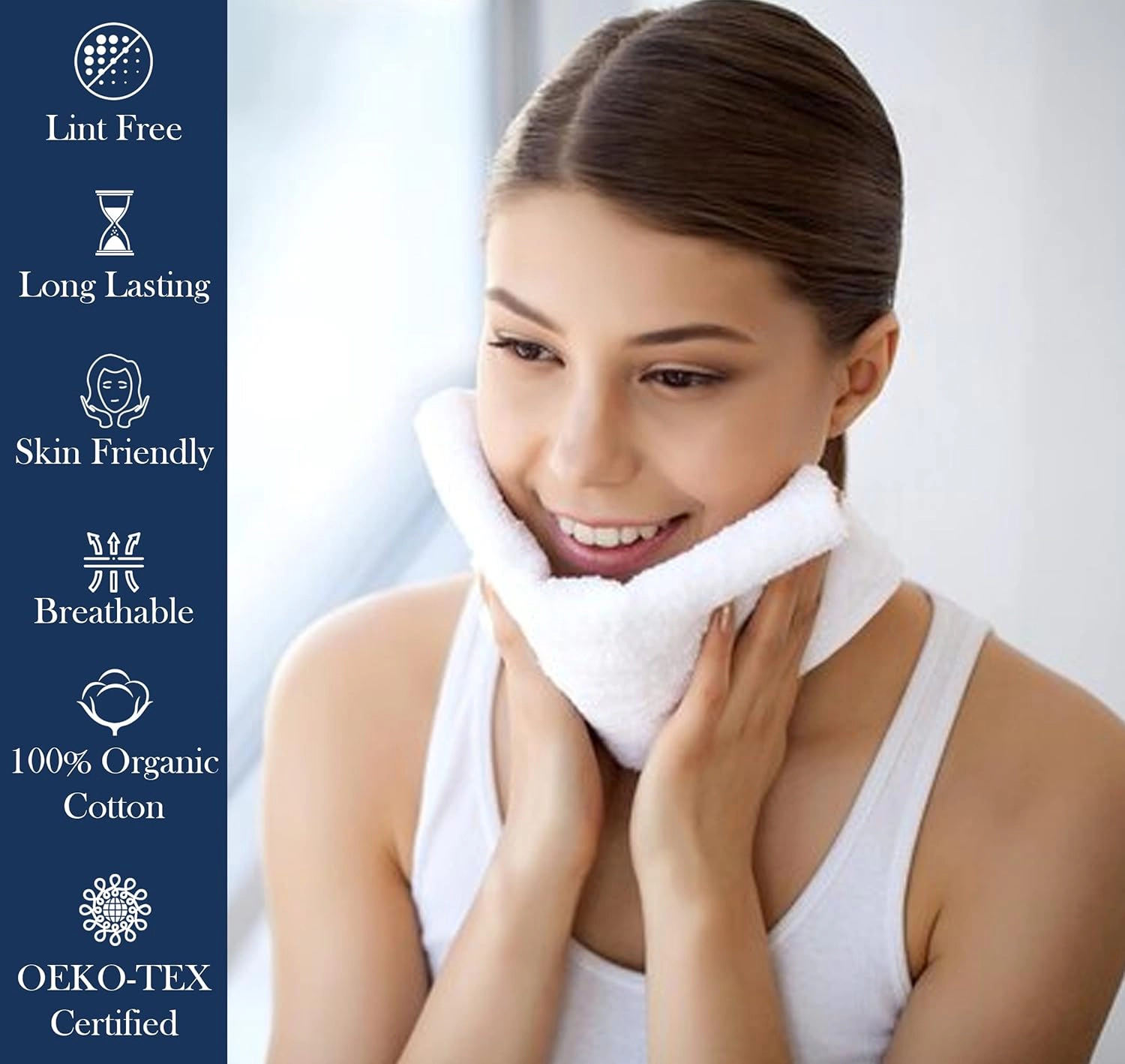 Delara Organic Cotton Luxuriously Plush Washcloths Pack of 6 GOTS and OEKO-TEX Certified Premium Hotel Quality Towels