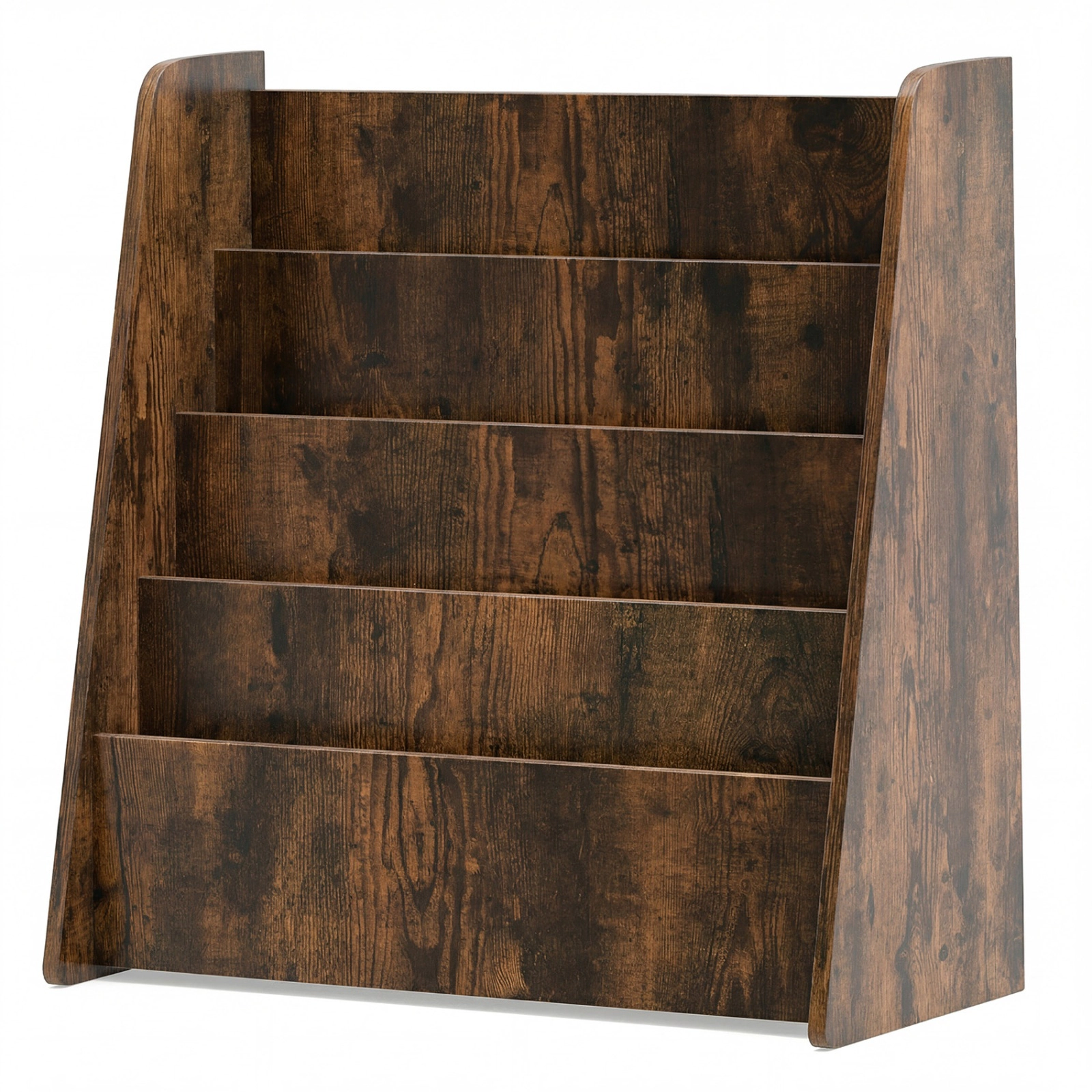 SUGIFT Kids 4-Tier Front Facing Display Shelves Faux Wood Grain Bookshelf 22.5-in x 10.5-in x 23-in Rustic Brown