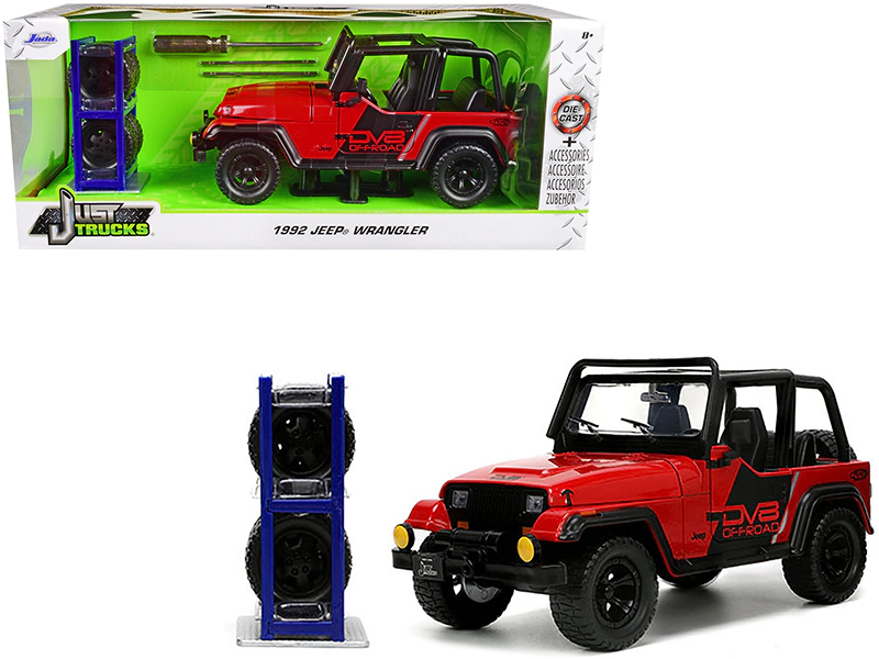 Jada 1992 Jeep Wrangler Dv8 Off-Road Red With Matt Black Stripes With Extra Wheels "Just Trucks" Series 1/24