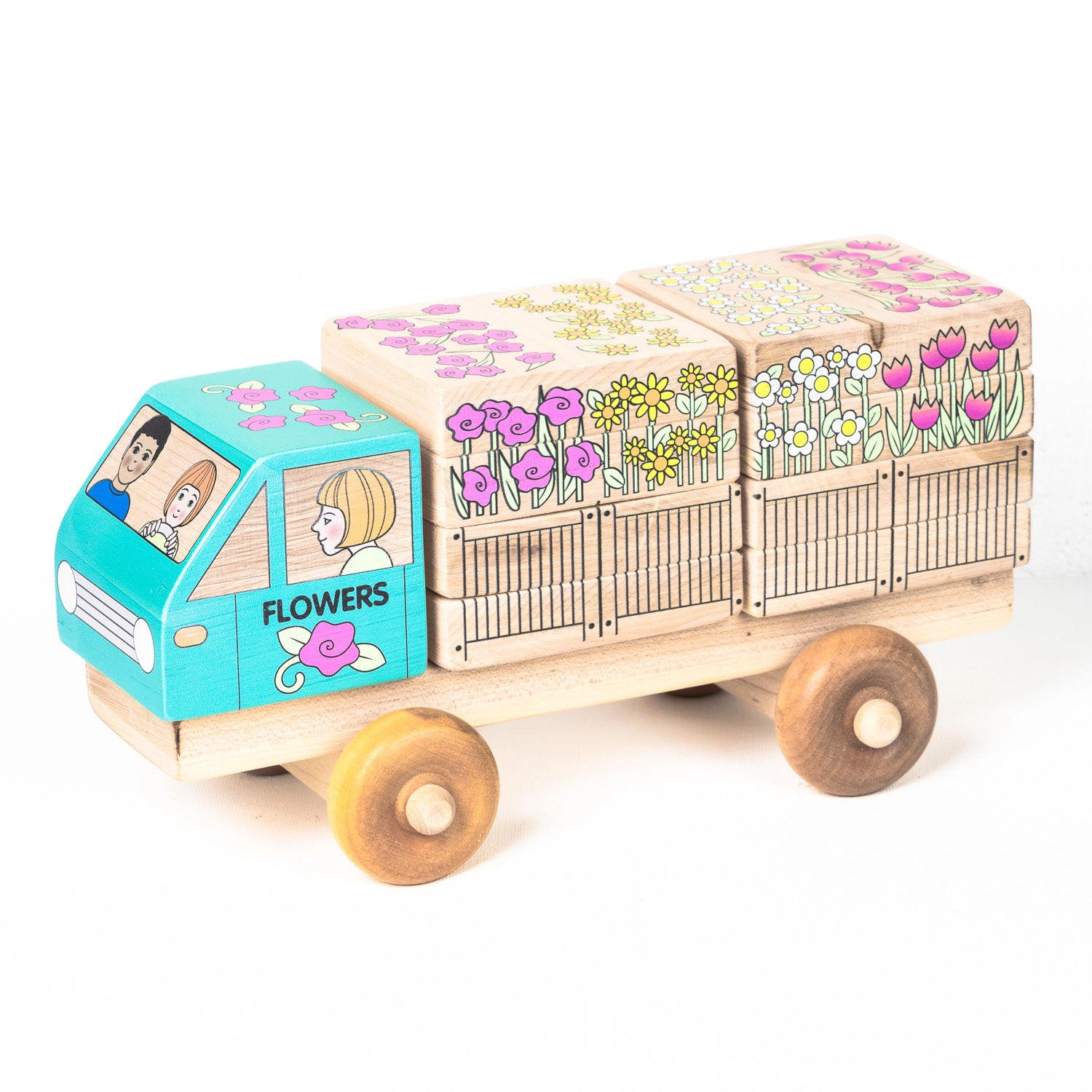 Miller Boys Vintage Toys - Stackable Flower Delivery Puzzle Truck, Made in Canada, Non-Toxic Ink