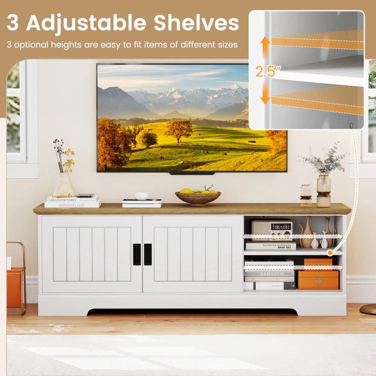 Hivvago Farmhouse Tv Stand For Tvs Up To 65 Inch With Sliding Doors And Storage Cabinets
