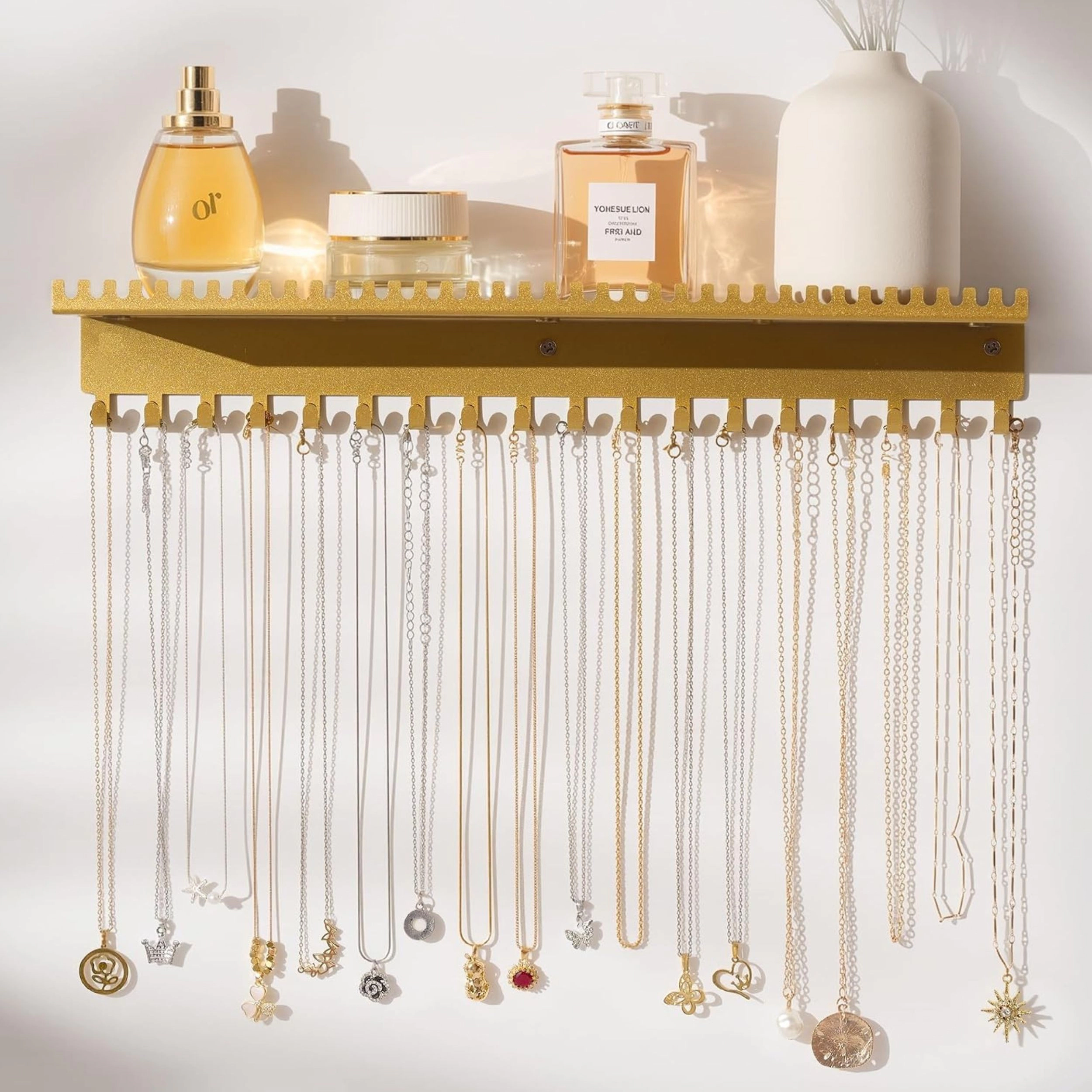 Stock Preferred Wall Mounted Jewelry Organizer with Shelf and 56 Hooks for Necklaces