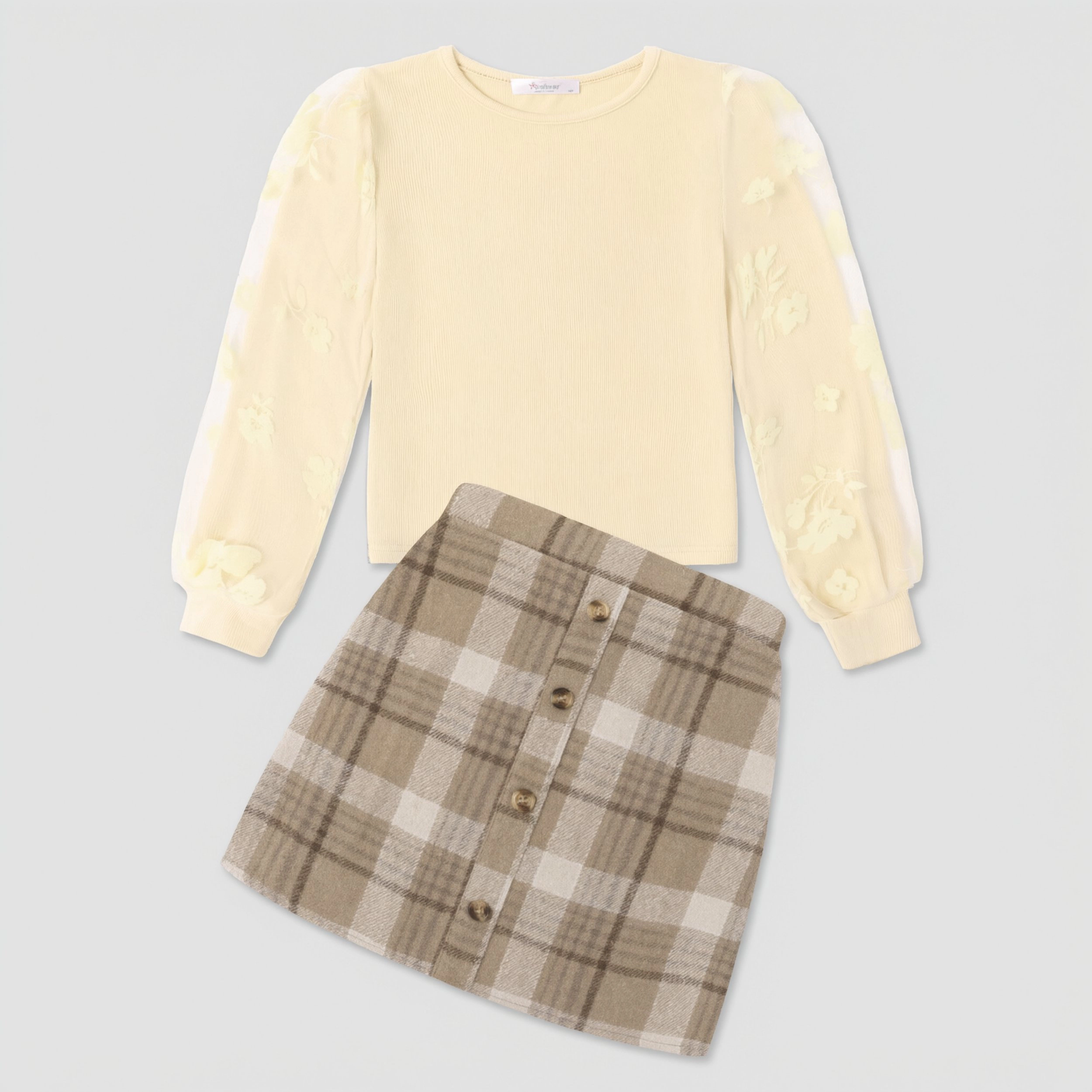 Arshiner Girls Fall Outfits Casual Winter Skirt Sets Mesh Sleeve Shirts And Warm Corduroy Short