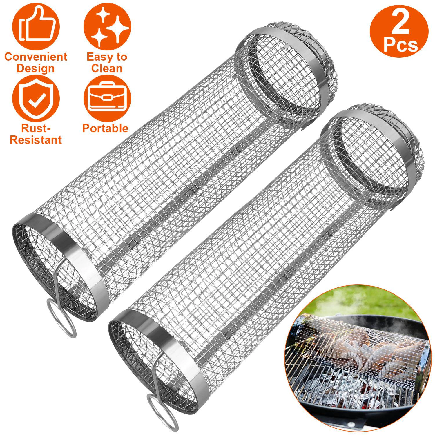 GBruno 2-Pc Stainless Steel BBQ Rolling Basket