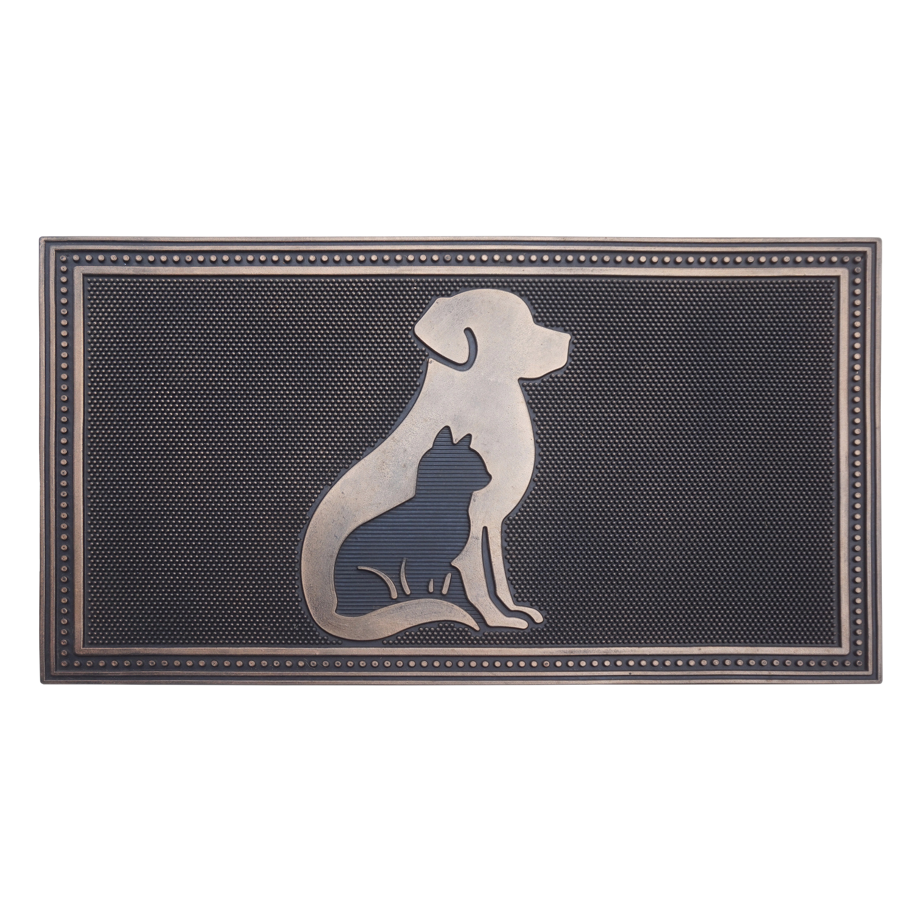 A1 Home Collections Dog and Cat Bronze Rubber Welcome Doormat Non-Slip Indoor Outdoor Entry Mat 18 x 30 In