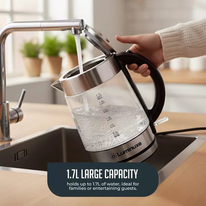 Luminuxe 1.7L Electric Kettle, Speed-Boil Glass Electric Water Boiler & Warmer, Auto Shut-Off Cool Touch Handle