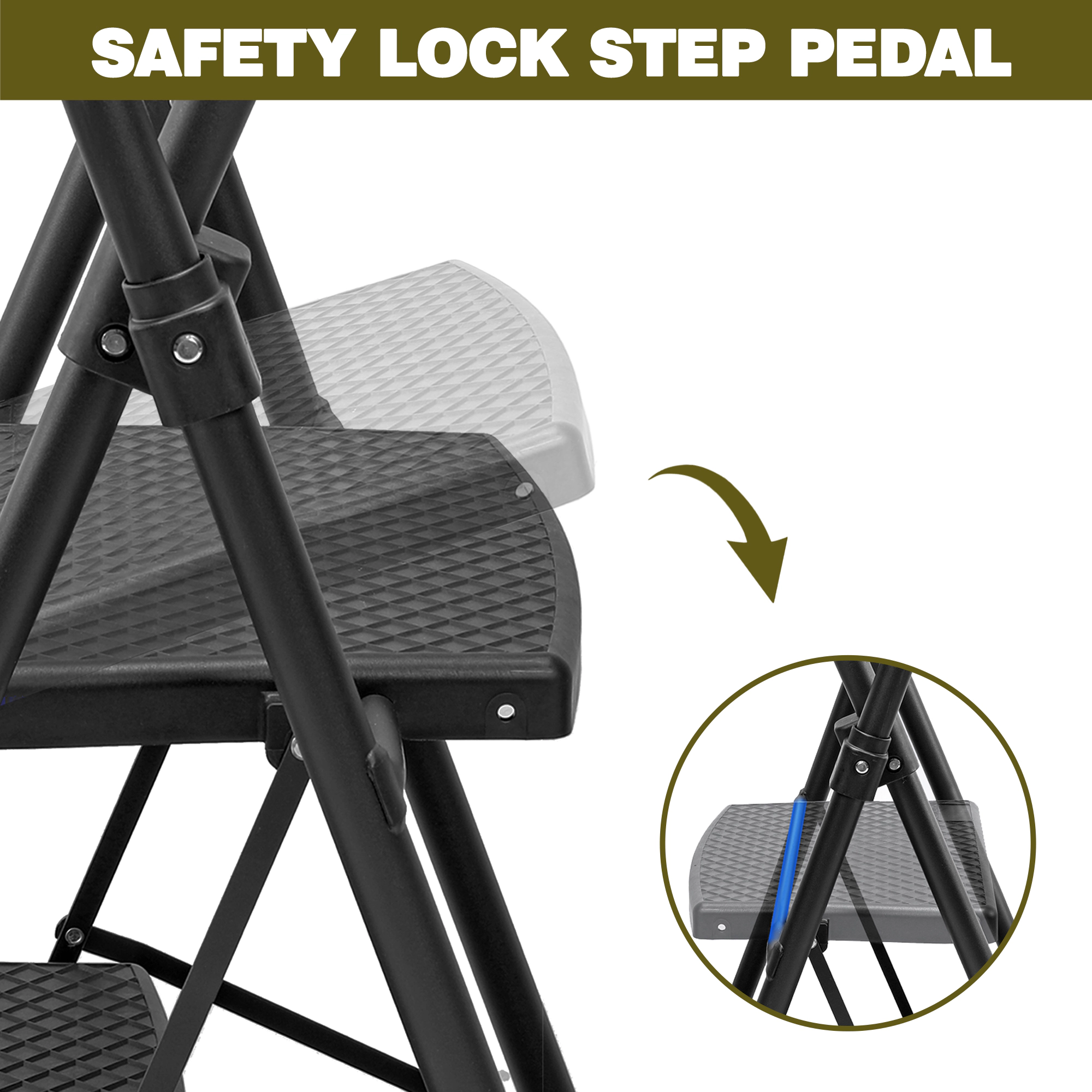 Flynama 4 Step Ladder- 500lb Capacity Steel Foldable Step Stool (Black)