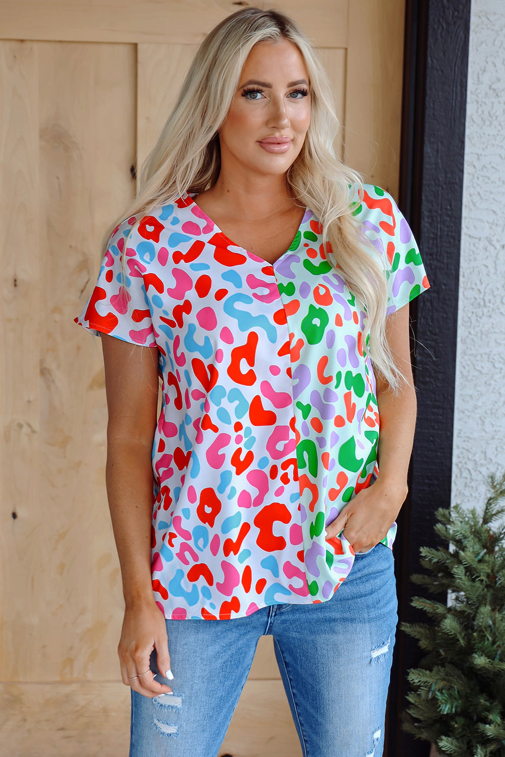 Threaded Pear Women's Ruthie Print Short Sleeve Blouse