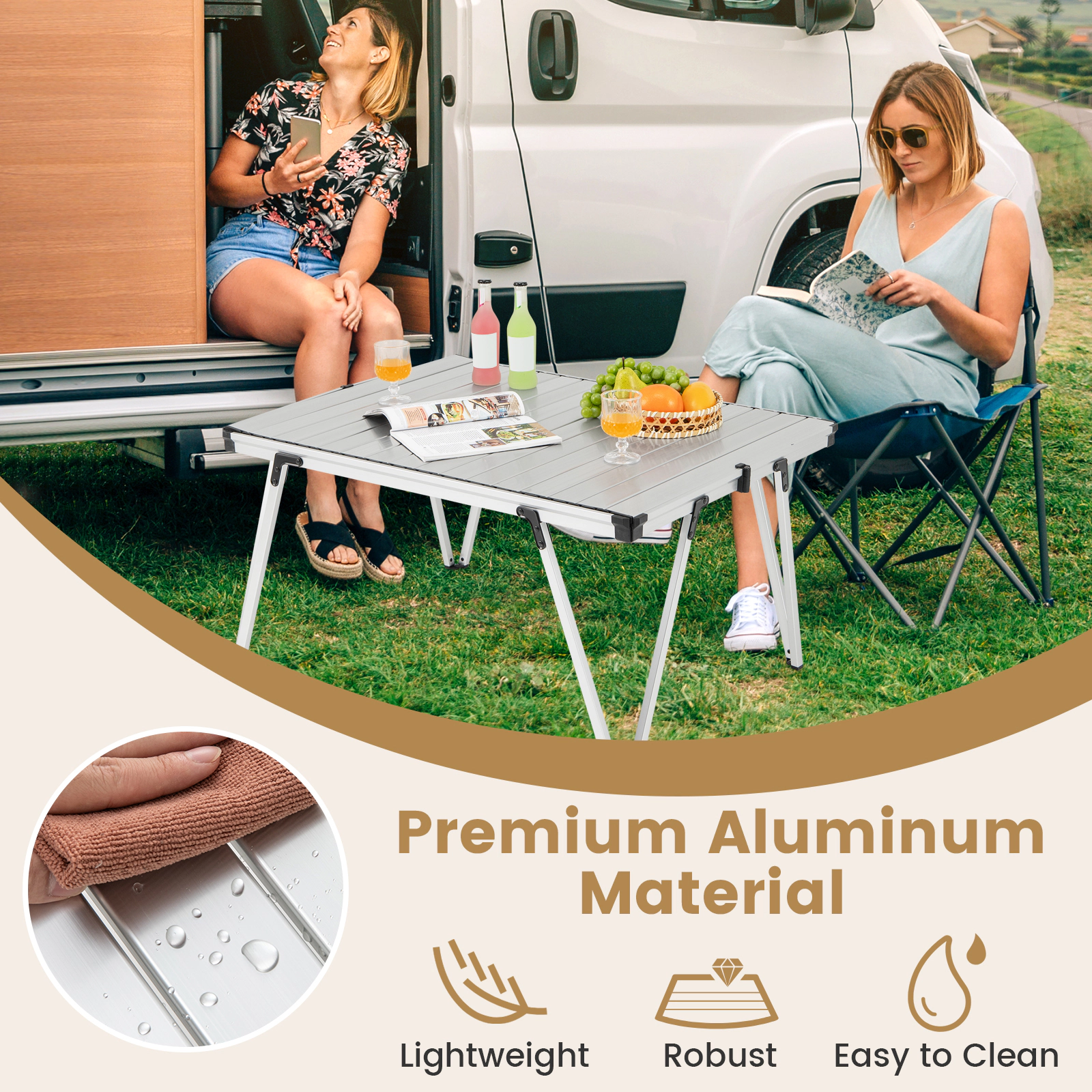 SUGIFT Silver Aluminum Folding Camping Table with Storage Bag 37-in W 27-in D 19-in H 176-lb Tabletop Capacity