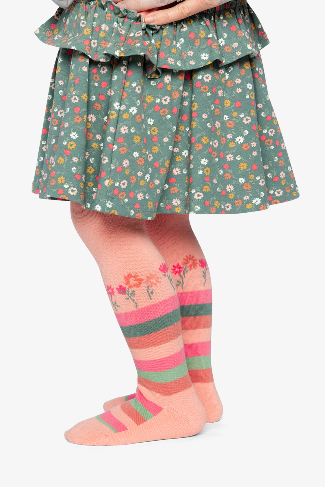 Deux par Girls Striped Floral Detail Knit Tights