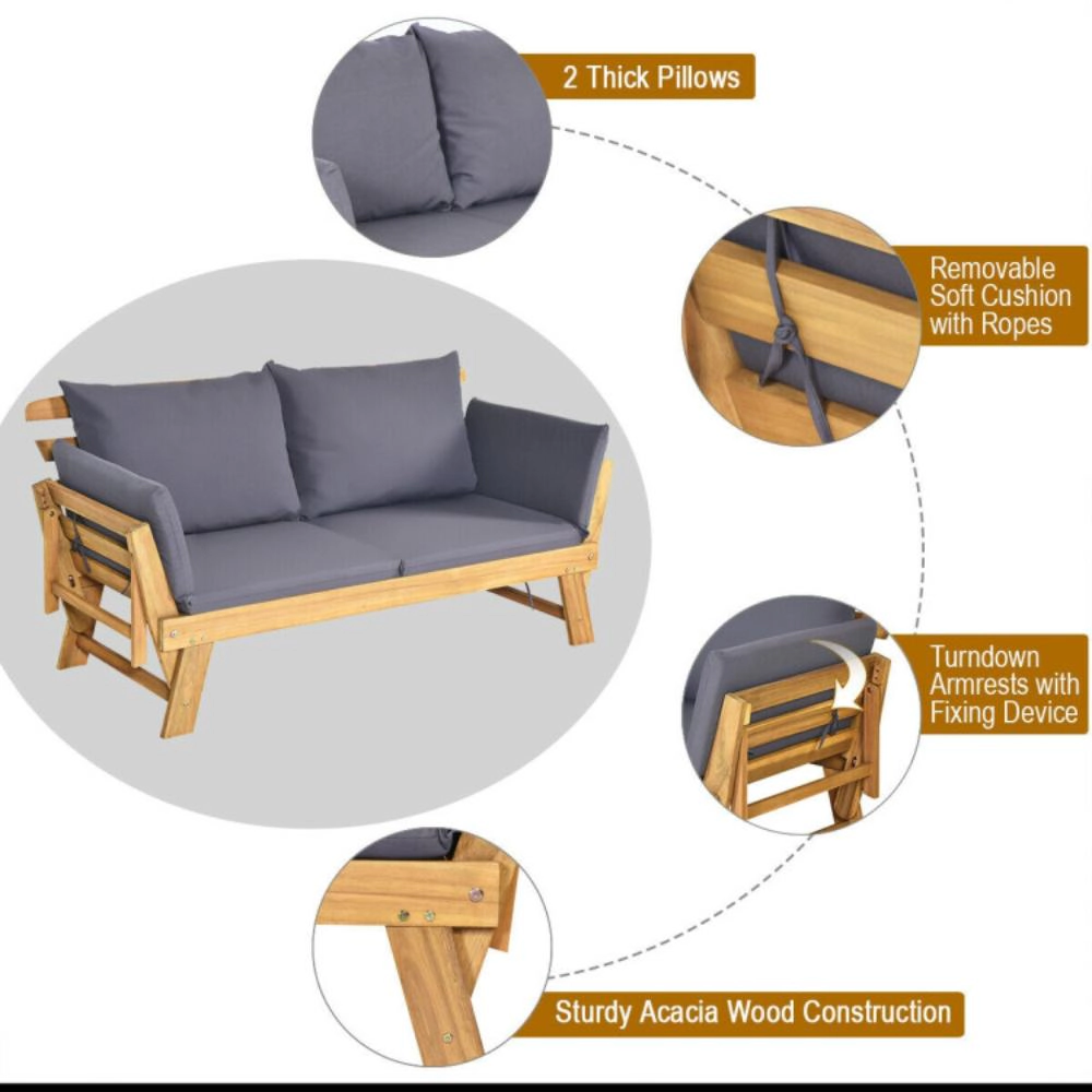 Hivvago Adjustable  Patio Convertible Sofa with Thick Cushion